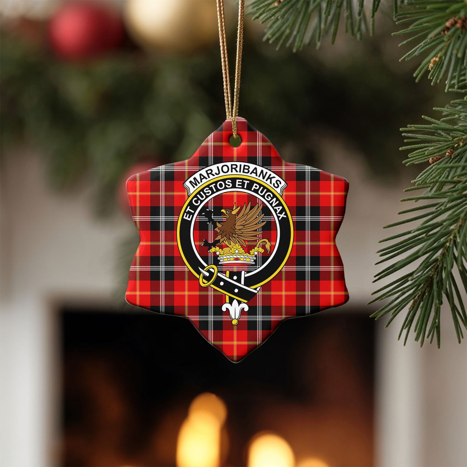 Marjoribanks Tartan Crest Christmas Ceramic Ornament
