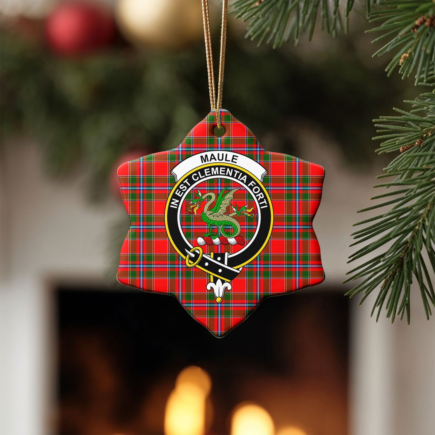 Maule Tartan Crest Christmas Ceramic Ornament