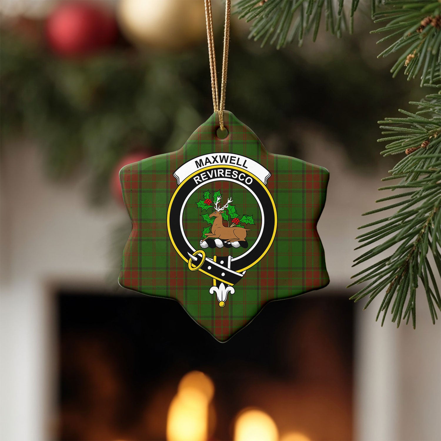 Maxwell Hunting Tartan Crest Christmas Ceramic Ornament