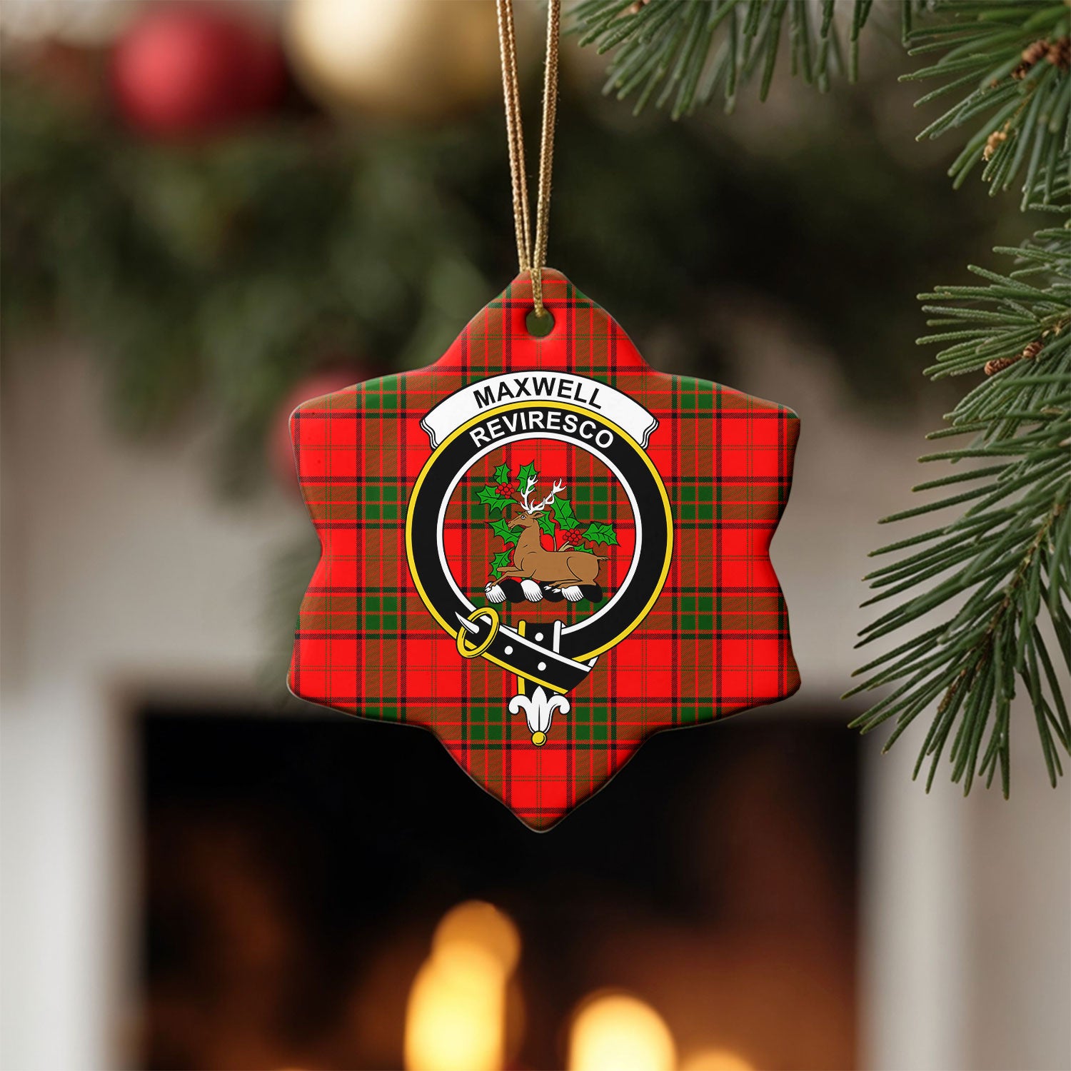 Maxwell Modern Tartan Crest Christmas Ceramic Ornament