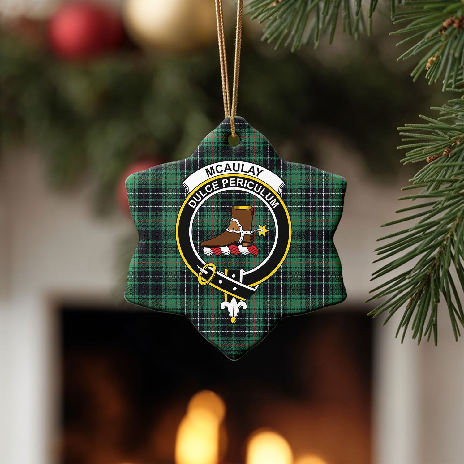 McAulay Hunting Ancient Tartan Crest Christmas Ceramic Ornament
