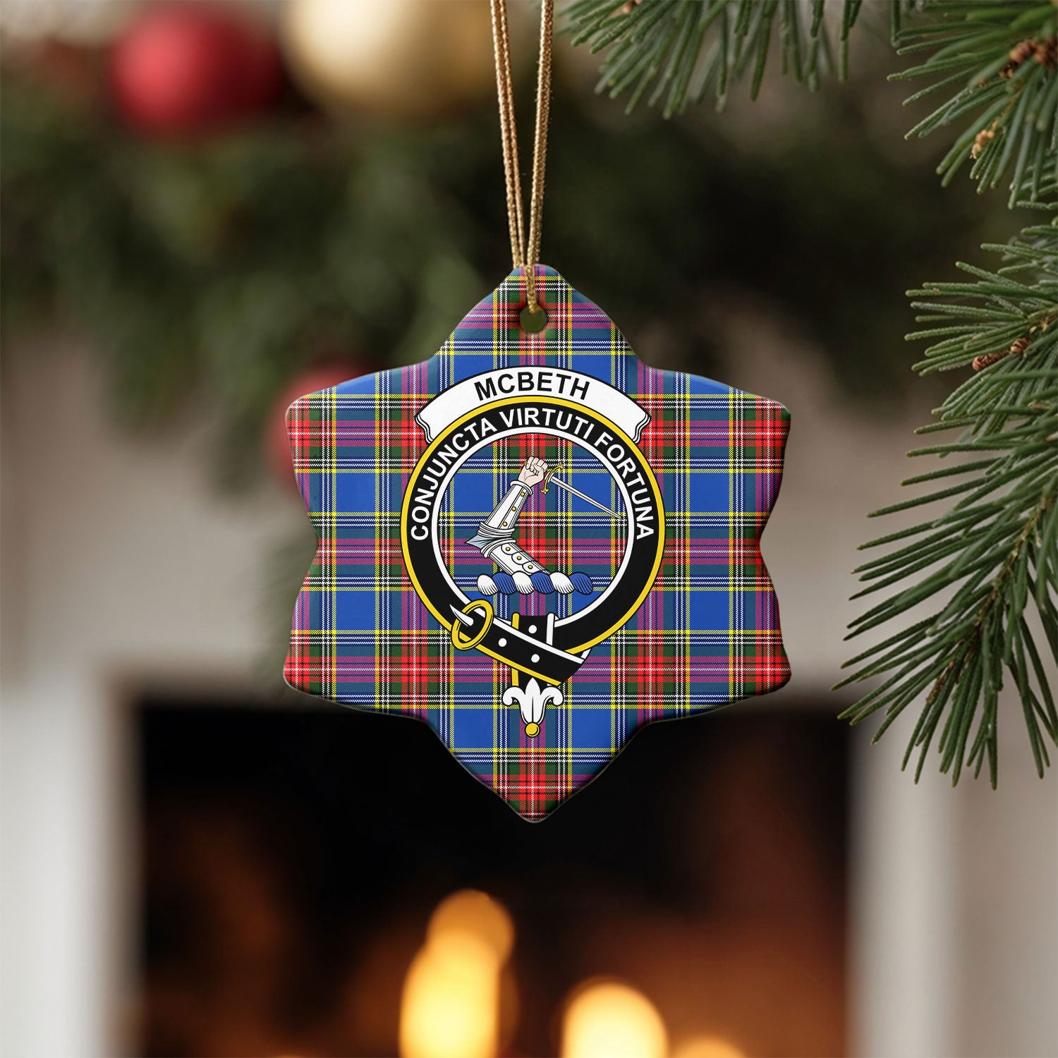 McBeth Modern Tartan Crest Christmas Ceramic Ornament