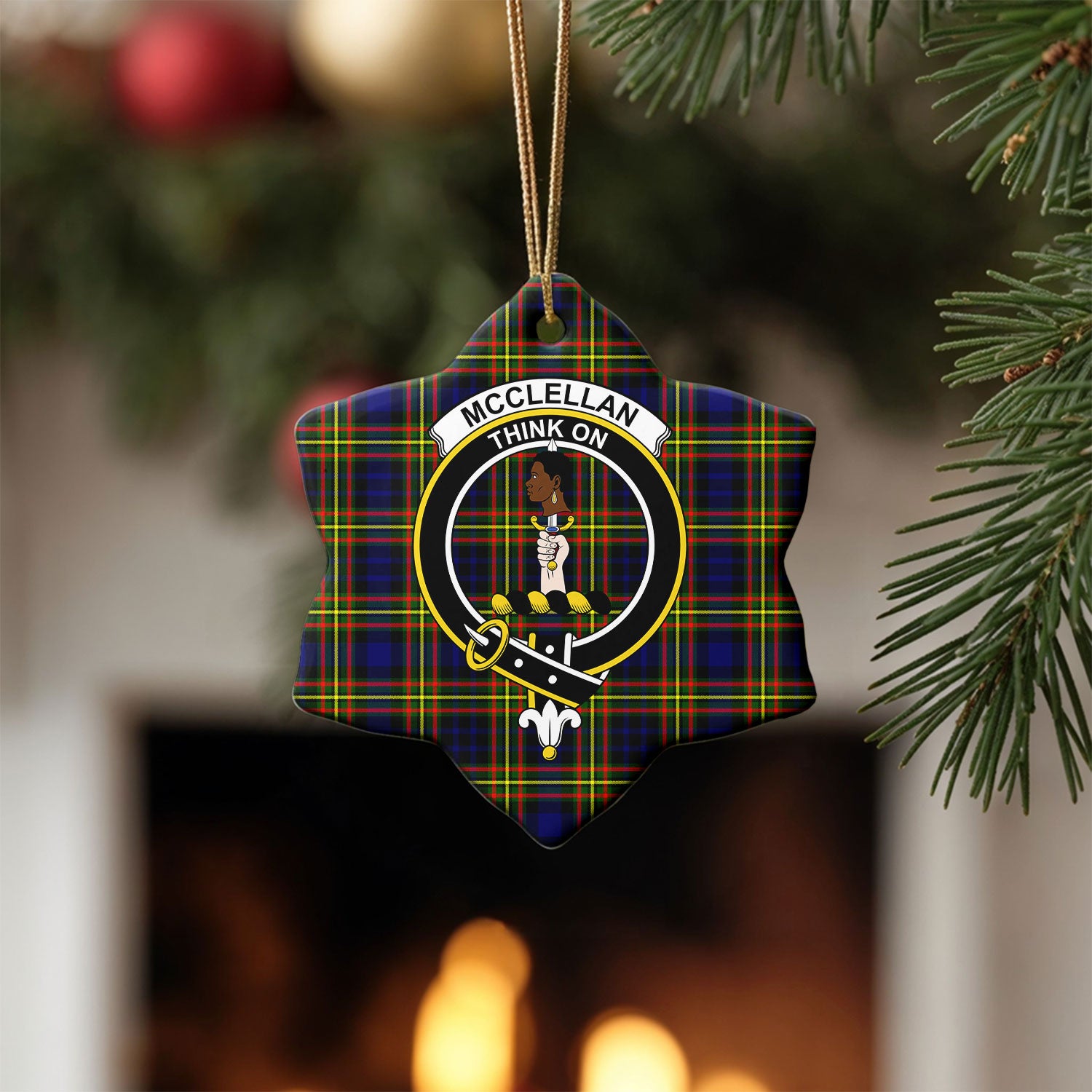McClellan Modern Tartan Crest Christmas Ceramic Ornament
