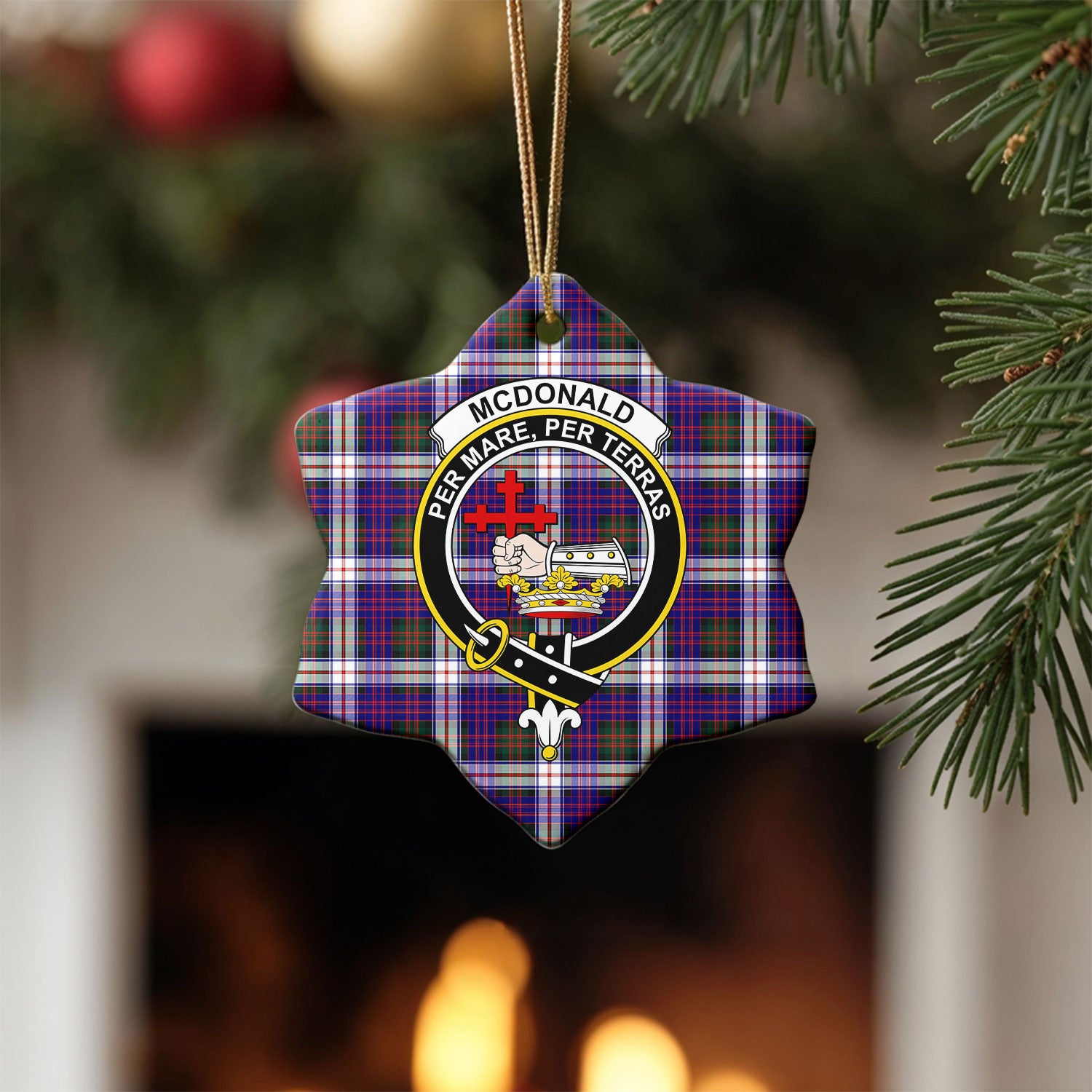 McDonald Dress Modern Tartan Crest Christmas Ceramic Ornament