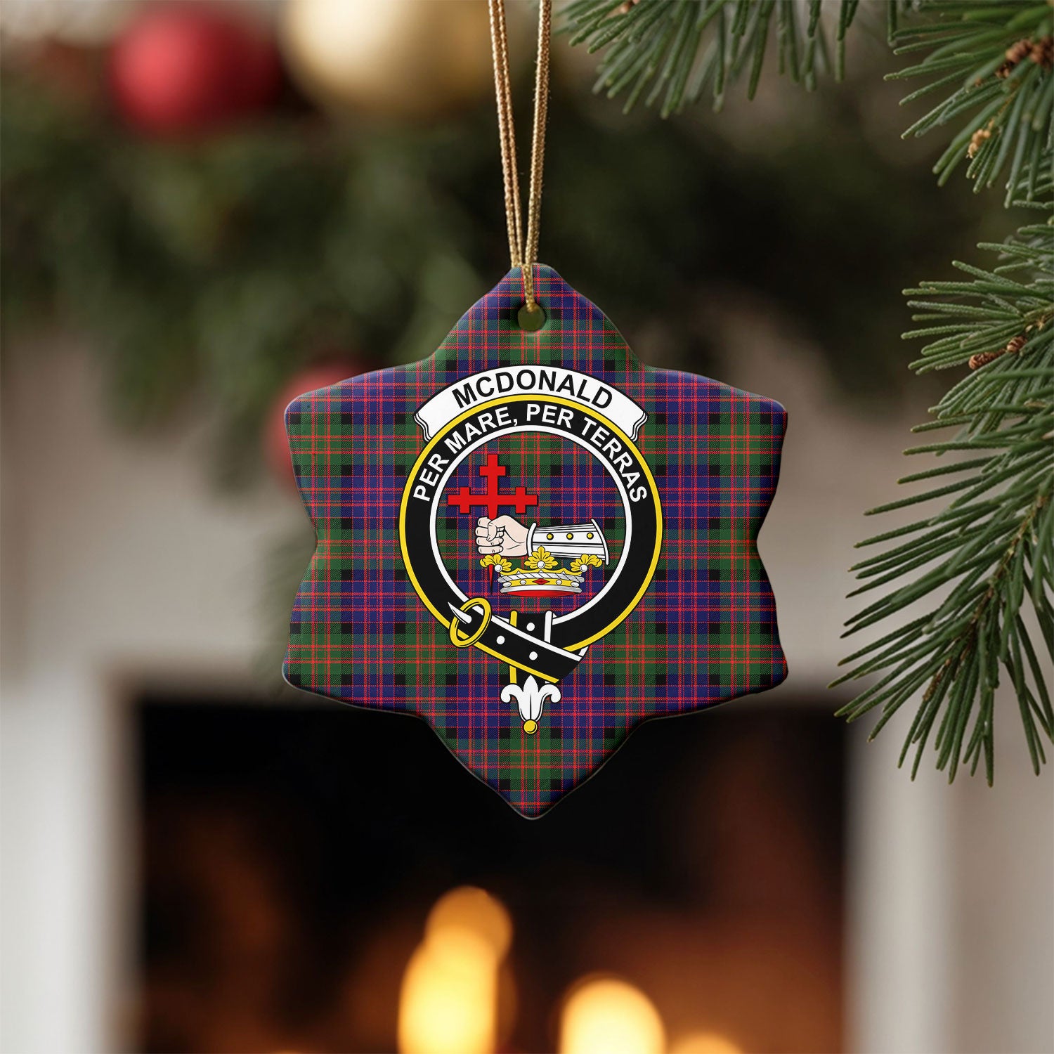 McDonald Modern Tartan Crest Christmas Ceramic Ornament
