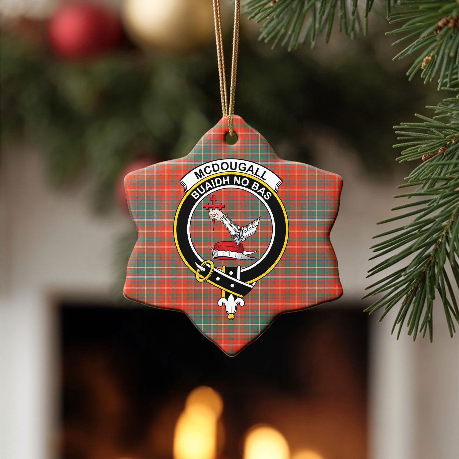 McDougall Ancient Tartan Crest Christmas Ceramic Ornament