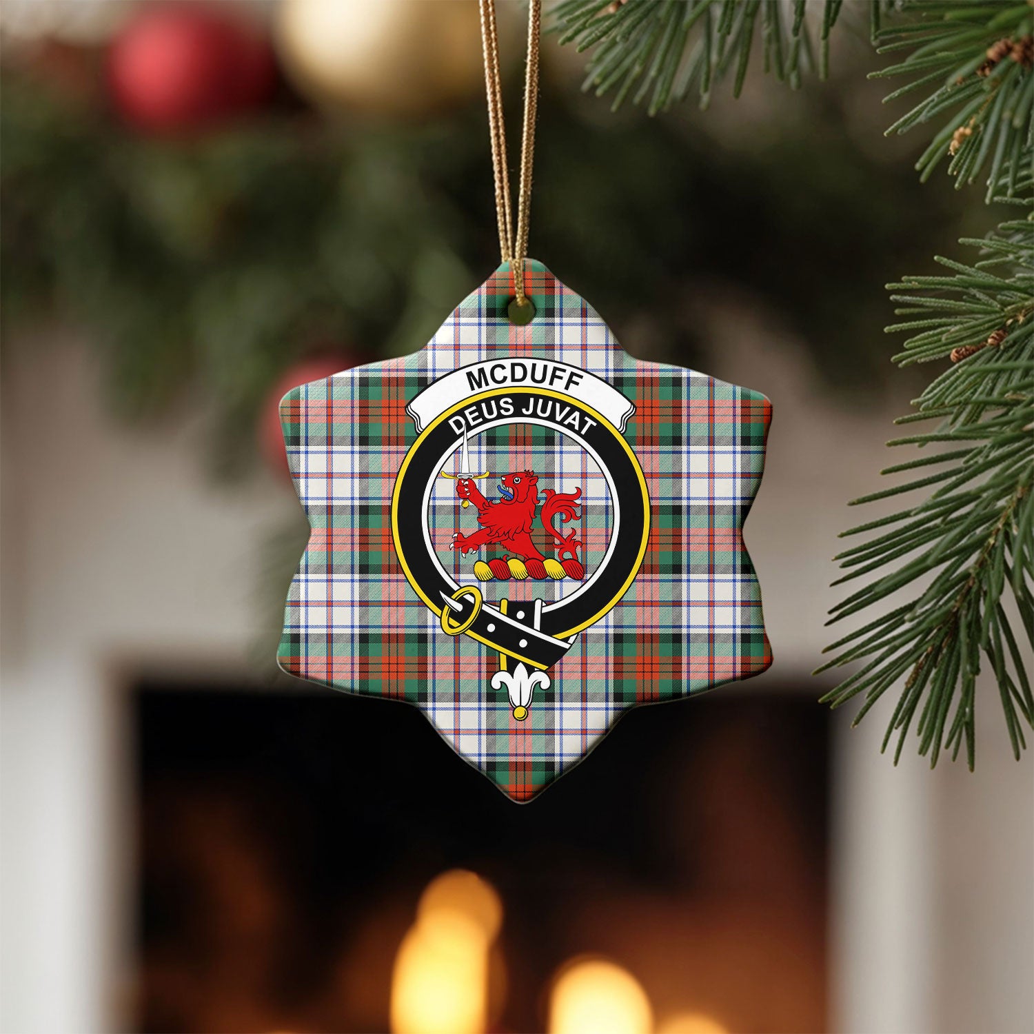 McDuff Dress Ancient Tartan Crest Christmas Ceramic Ornament