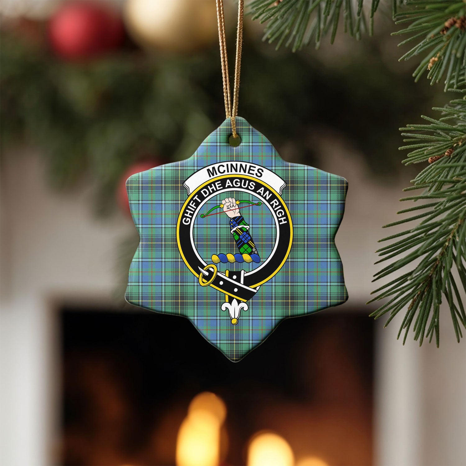 McInnes Ancient Tartan Crest Christmas Ceramic Ornament