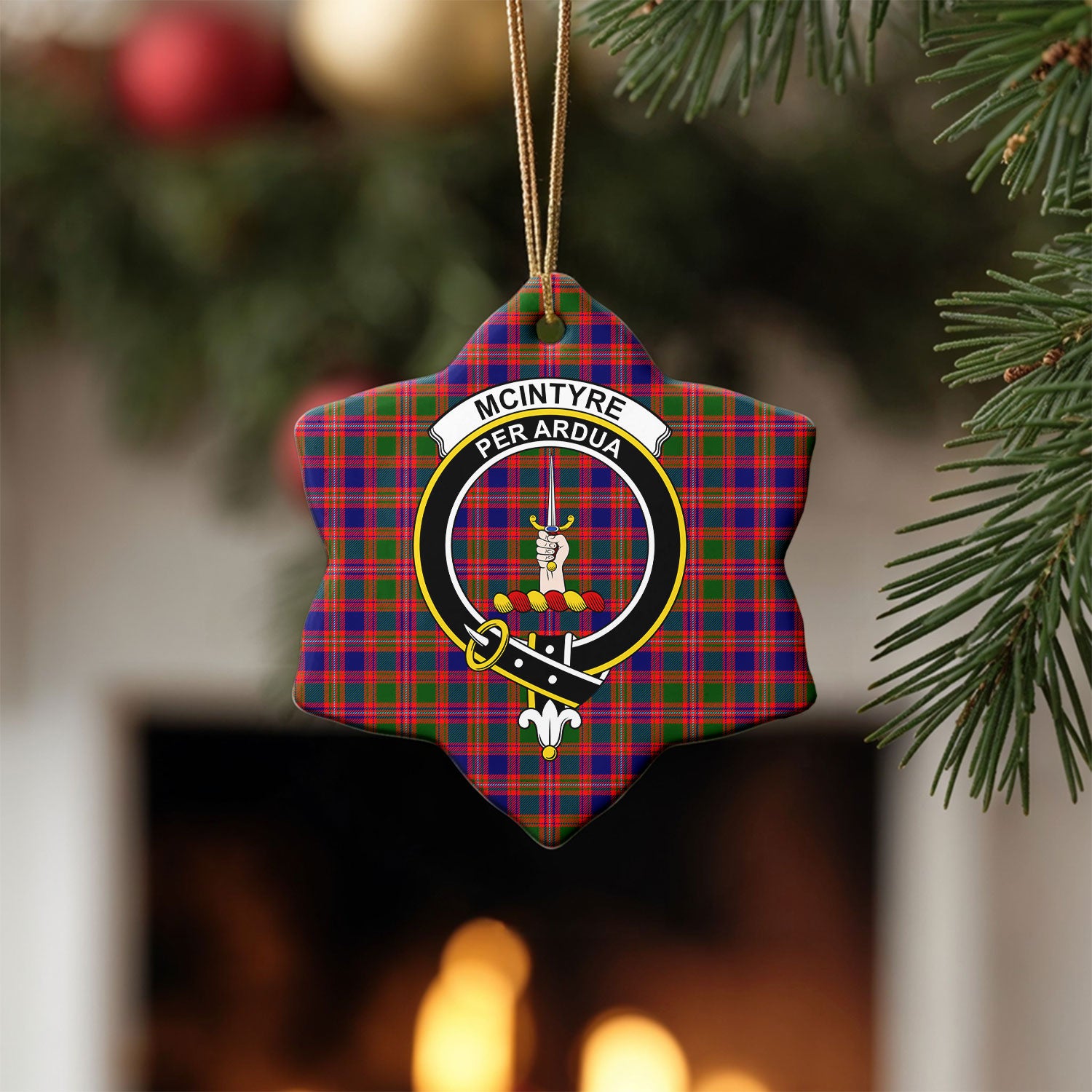 McIntyre Modern Tartan Crest Christmas Ceramic Ornament