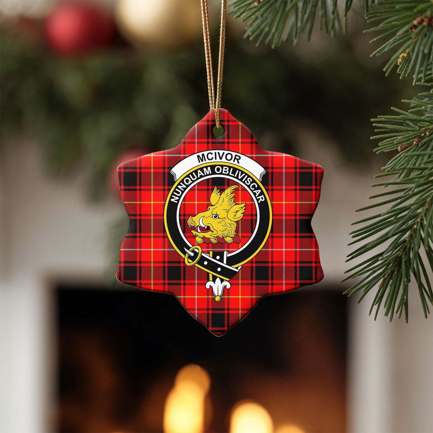 McIvor Tartan Crest Christmas Ceramic Ornament