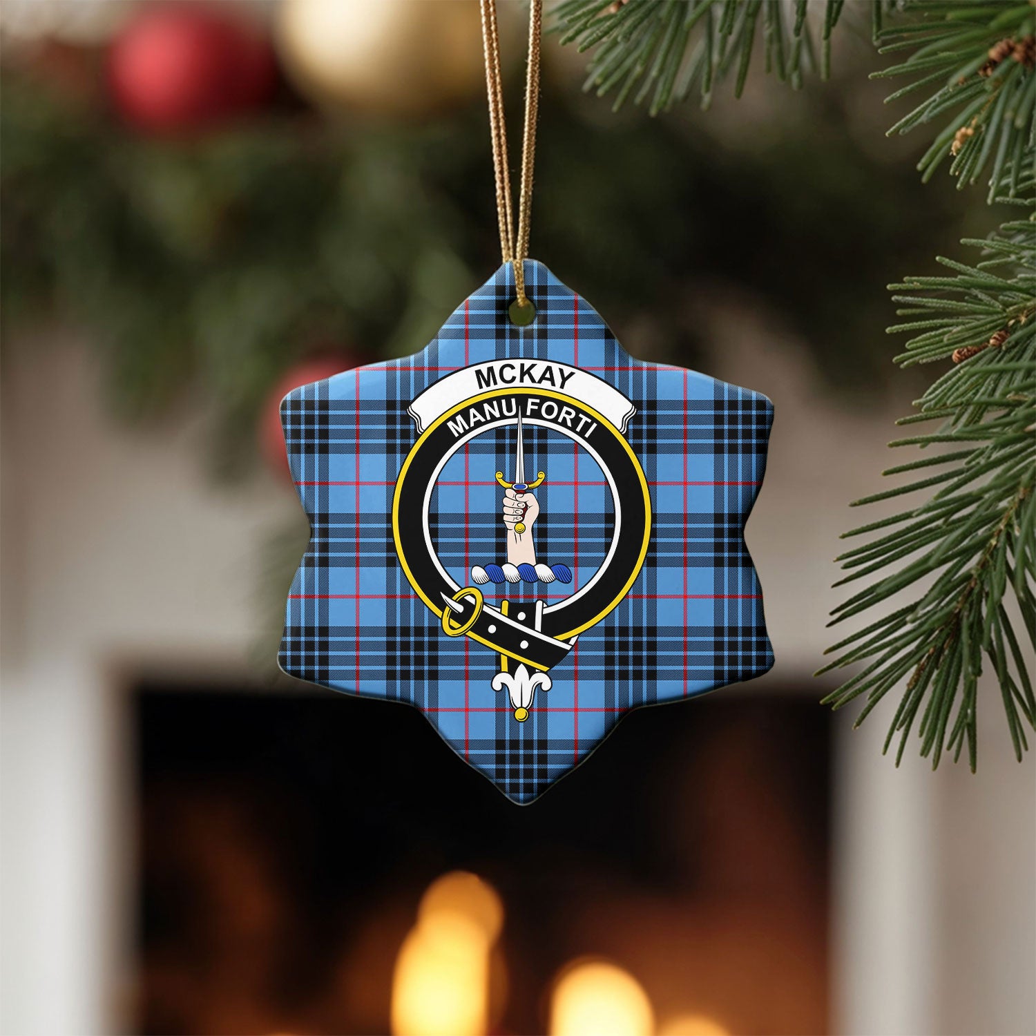 McKay Blue Tartan Crest Christmas Ceramic Ornament