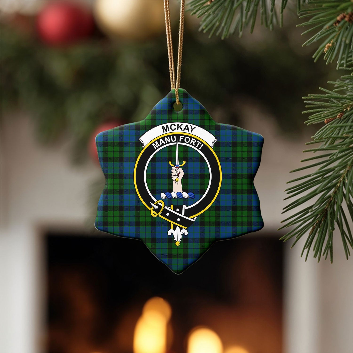 McKay Modern Tartan Crest Christmas Ceramic Ornament