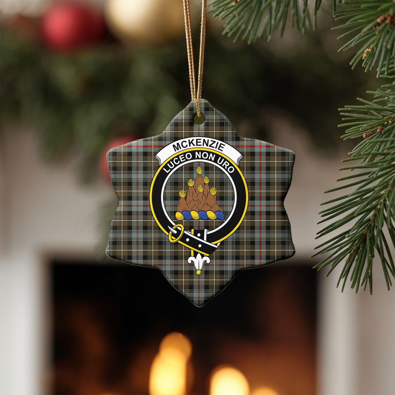 McKenzie Weathered Tartan Crest Christmas Ceramic Ornament