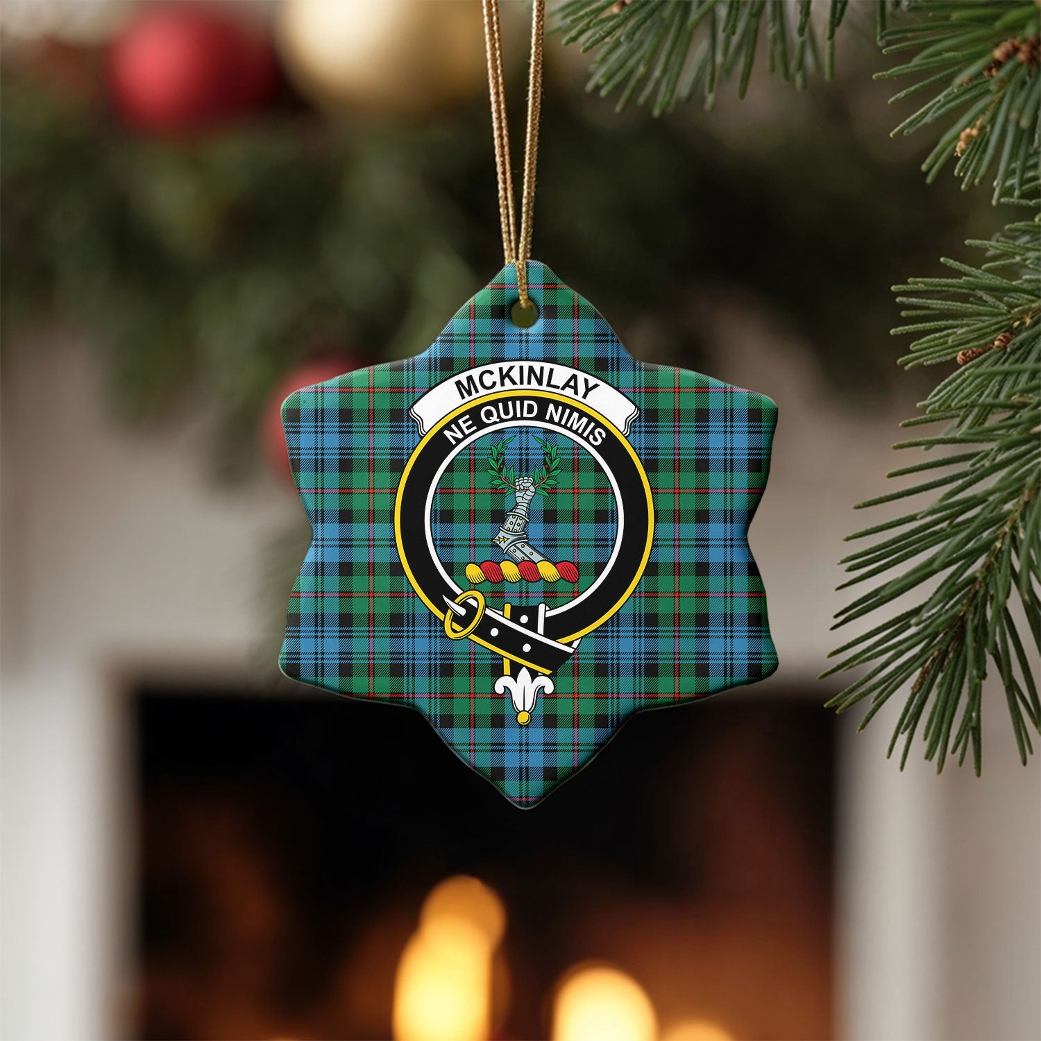 McKinlay Ancient Tartan Crest Christmas Ceramic Ornament