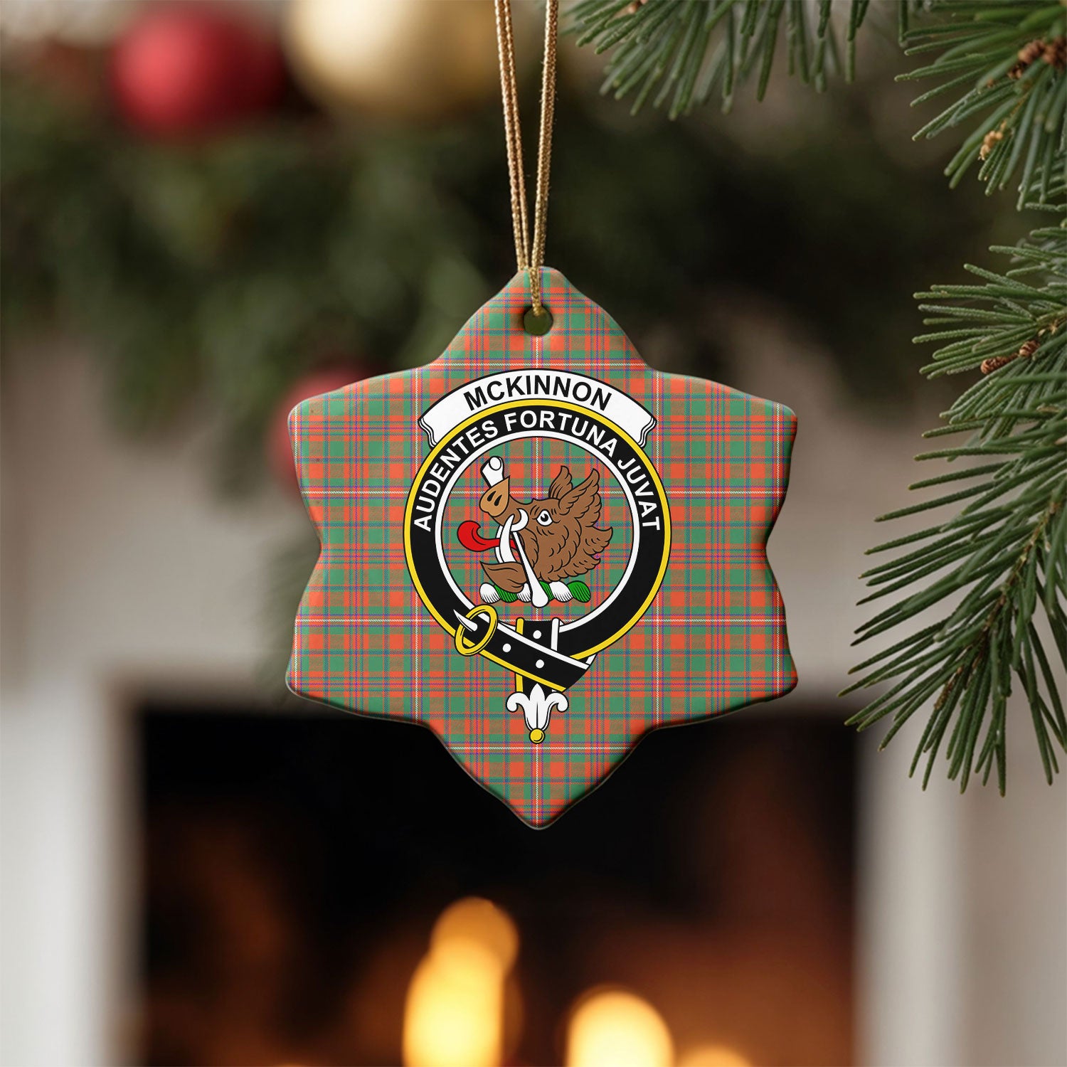 McKinnon Ancient Tartan Crest Christmas Ceramic Ornament
