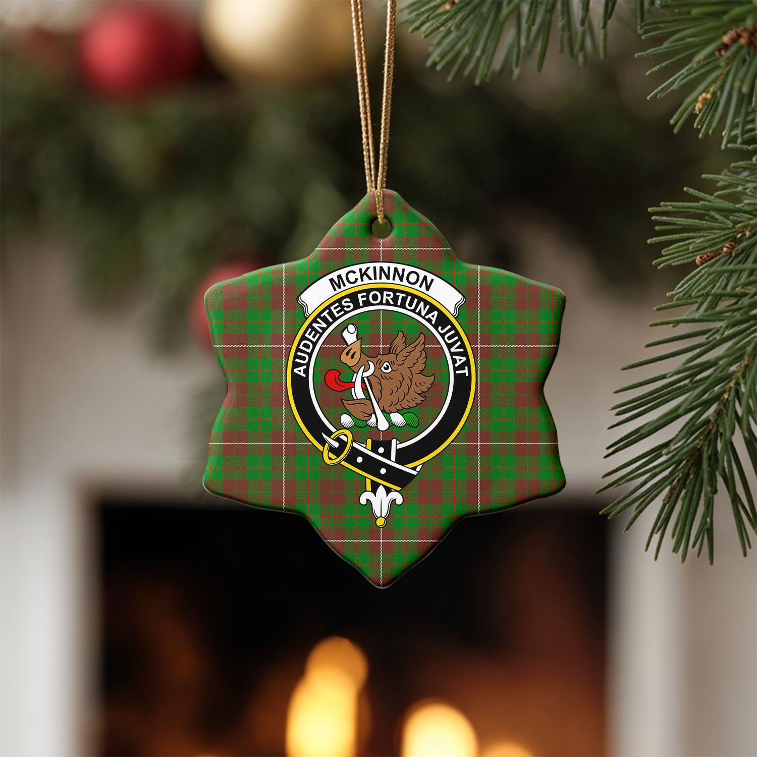 McKinnon Hunting Modern Tartan Crest Christmas Ceramic Ornament