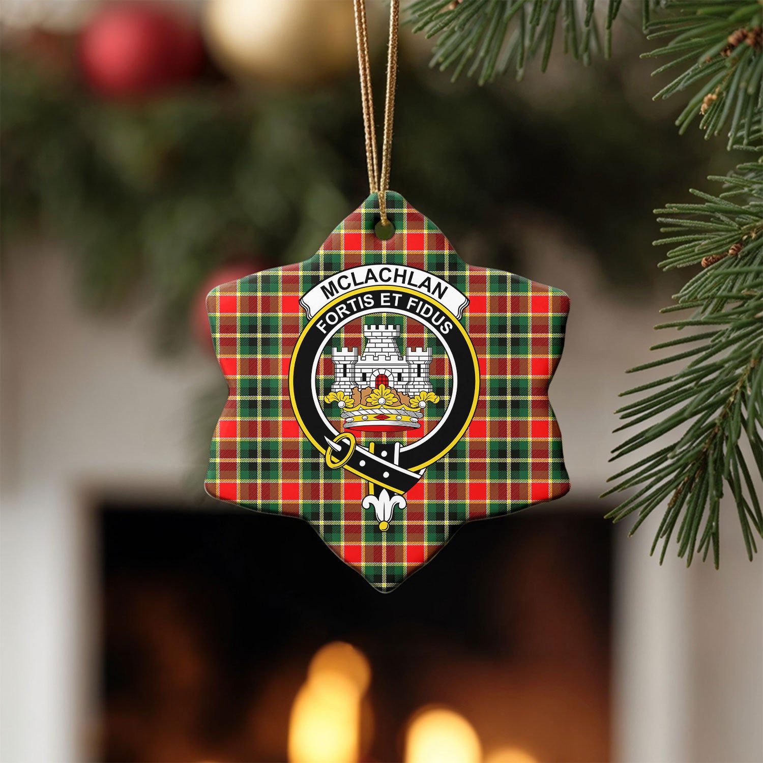 McLachlan Hunting Modern Tartan Crest Christmas Ceramic Ornament