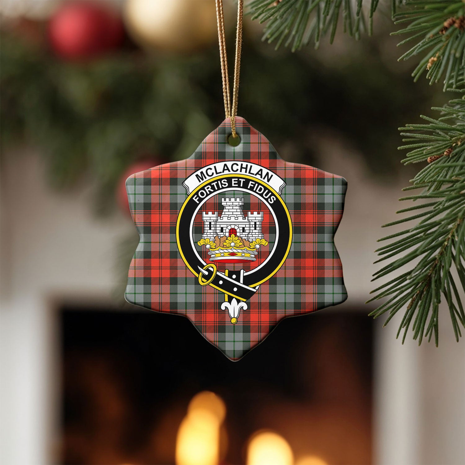 McLachlan Weathered Tartan Crest Christmas Ceramic Ornament