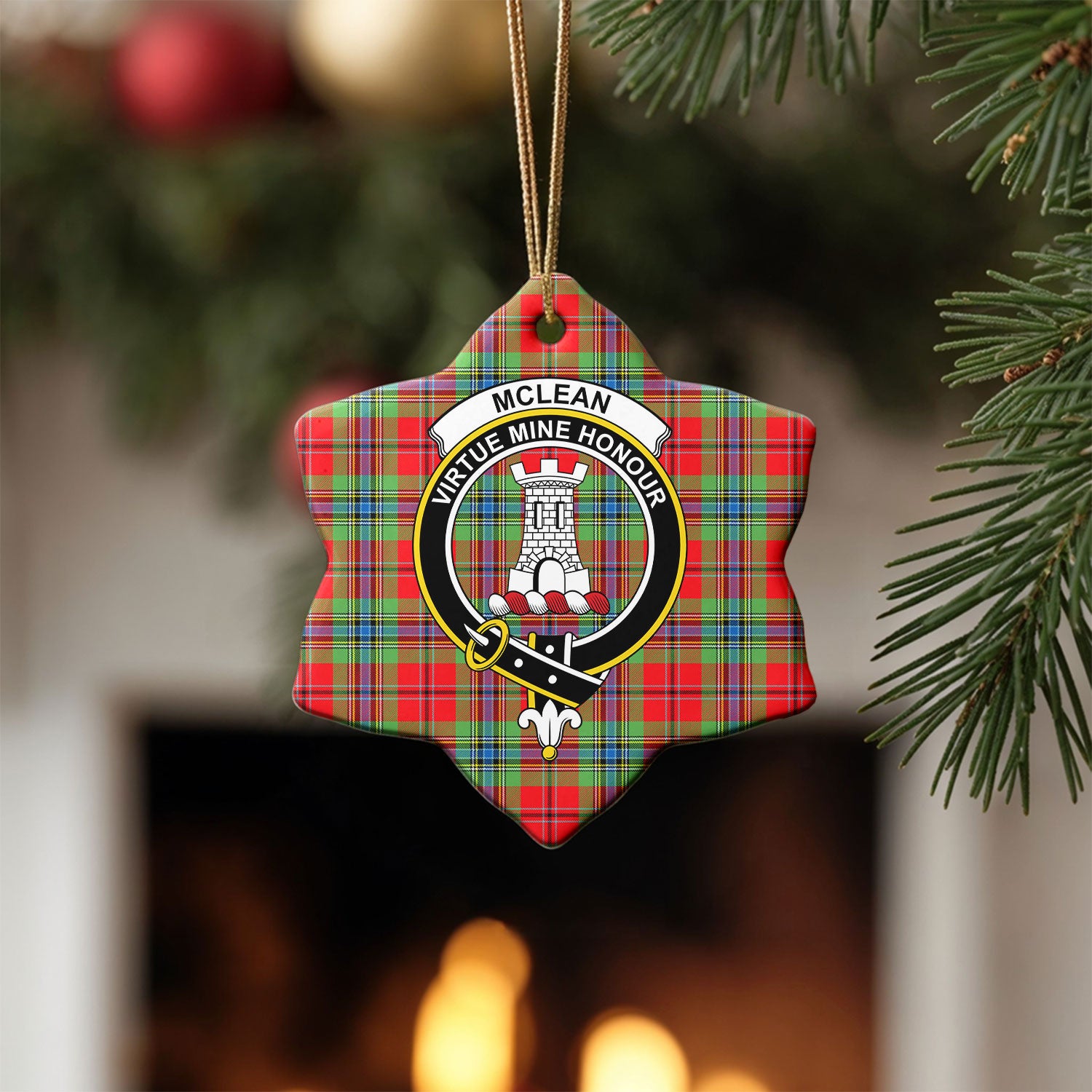 McLean of Duart Modern Tartan Crest Christmas Ceramic Ornament