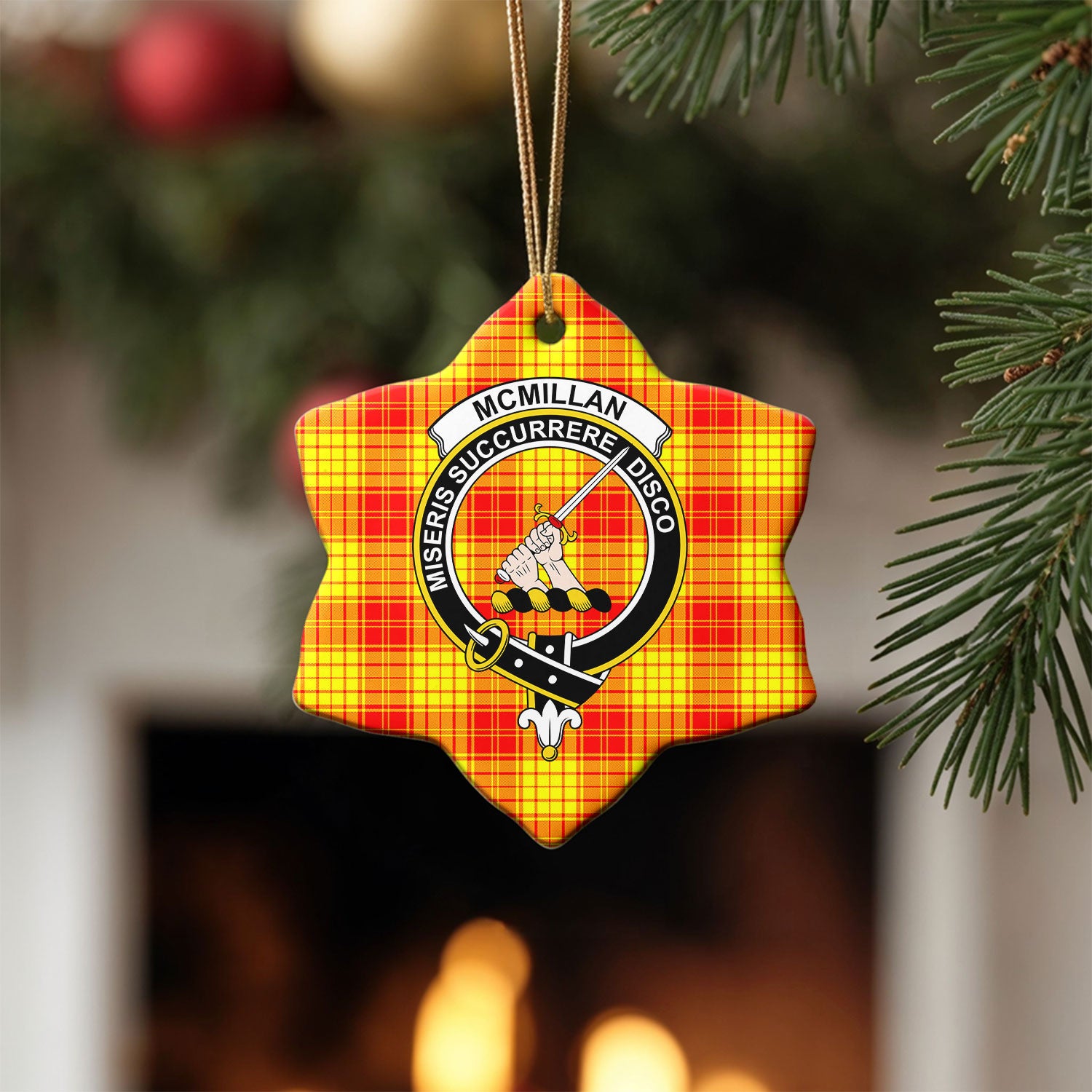 McMillan Clan Tartan Crest Christmas Ceramic Ornament