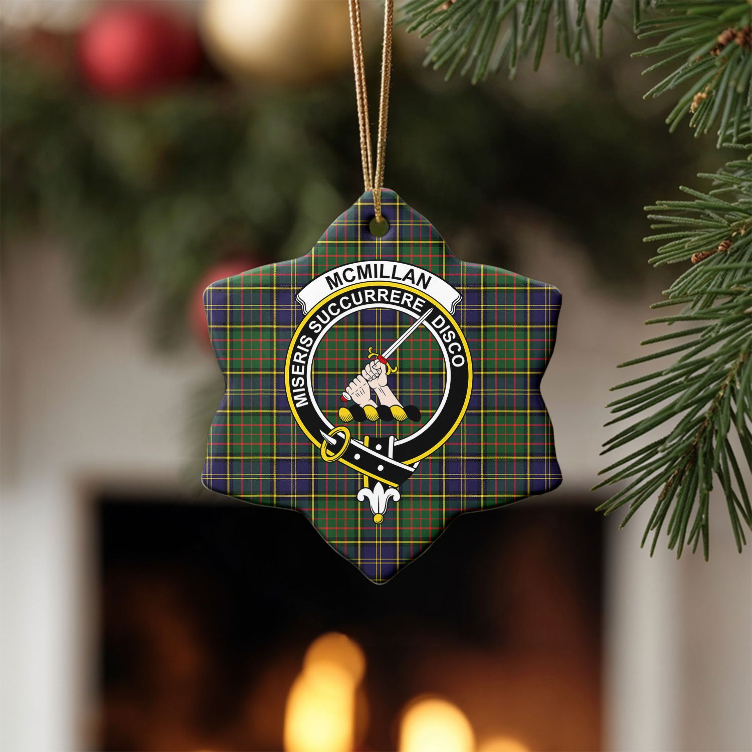 McMillan Hunting Modern Tartan Crest Christmas Ceramic Ornament