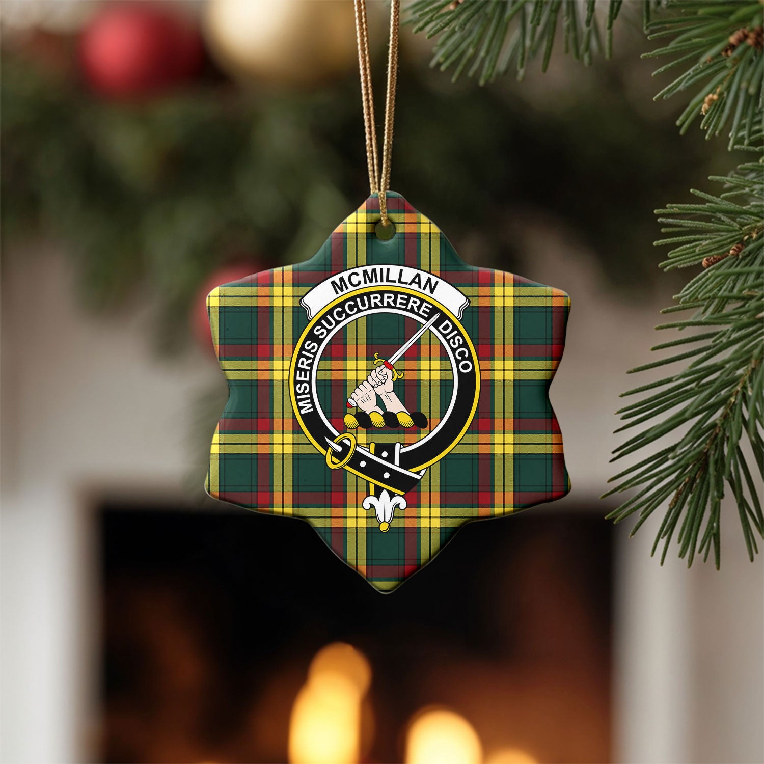 McMillan Old Modern Tartan Crest Christmas Ceramic Ornament
