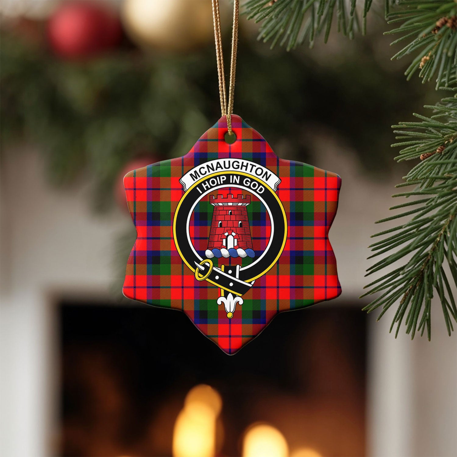 McNaughton Modern Tartan Crest Christmas Ceramic Ornament