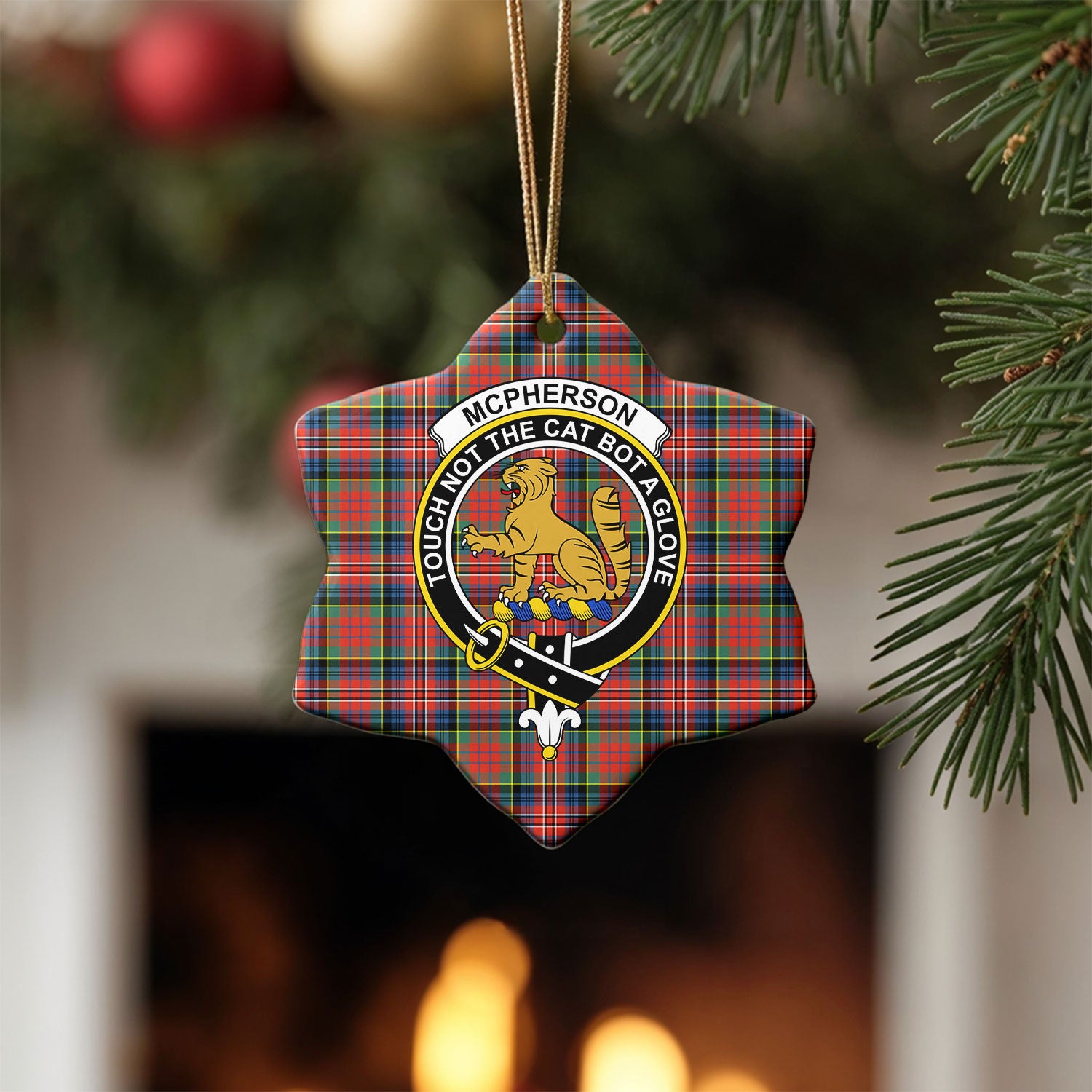 McPherson Ancient Tartan Crest Christmas Ceramic Ornament