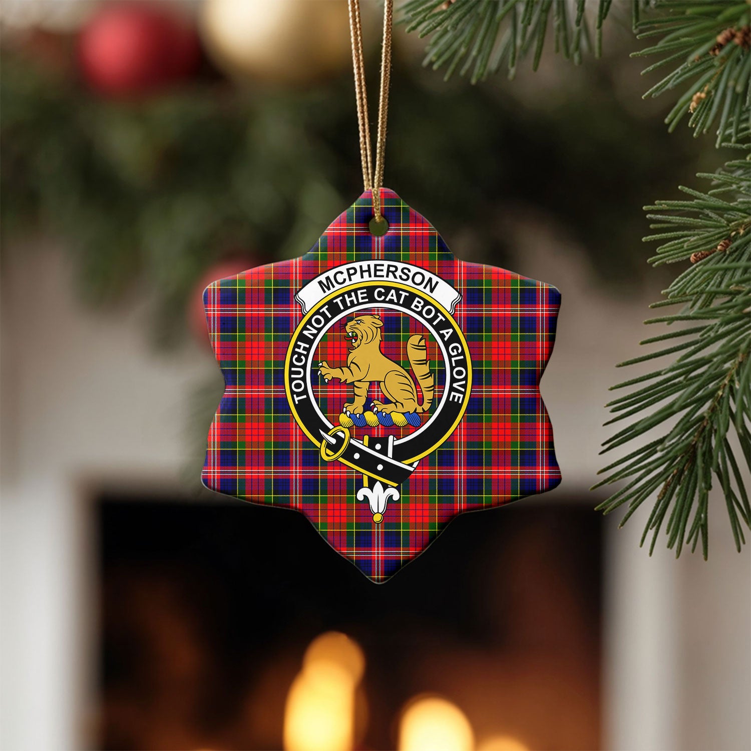 McPherson Modern Tartan Crest Christmas Ceramic Ornament