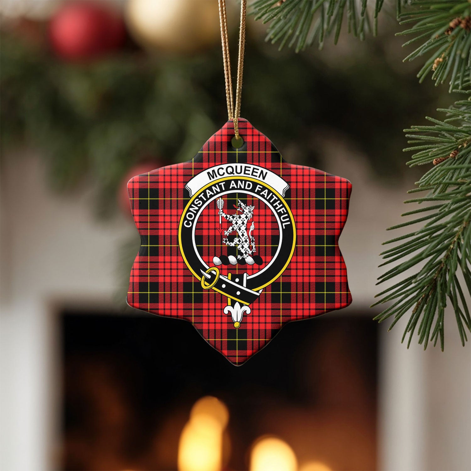 McQueen Modern Tartan Crest Christmas Ceramic Ornament