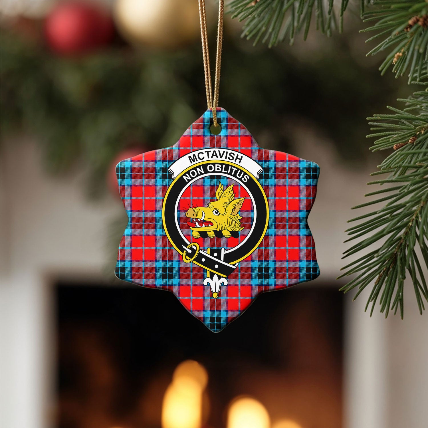 McTavish Modern Tartan Crest Christmas Ceramic Ornament