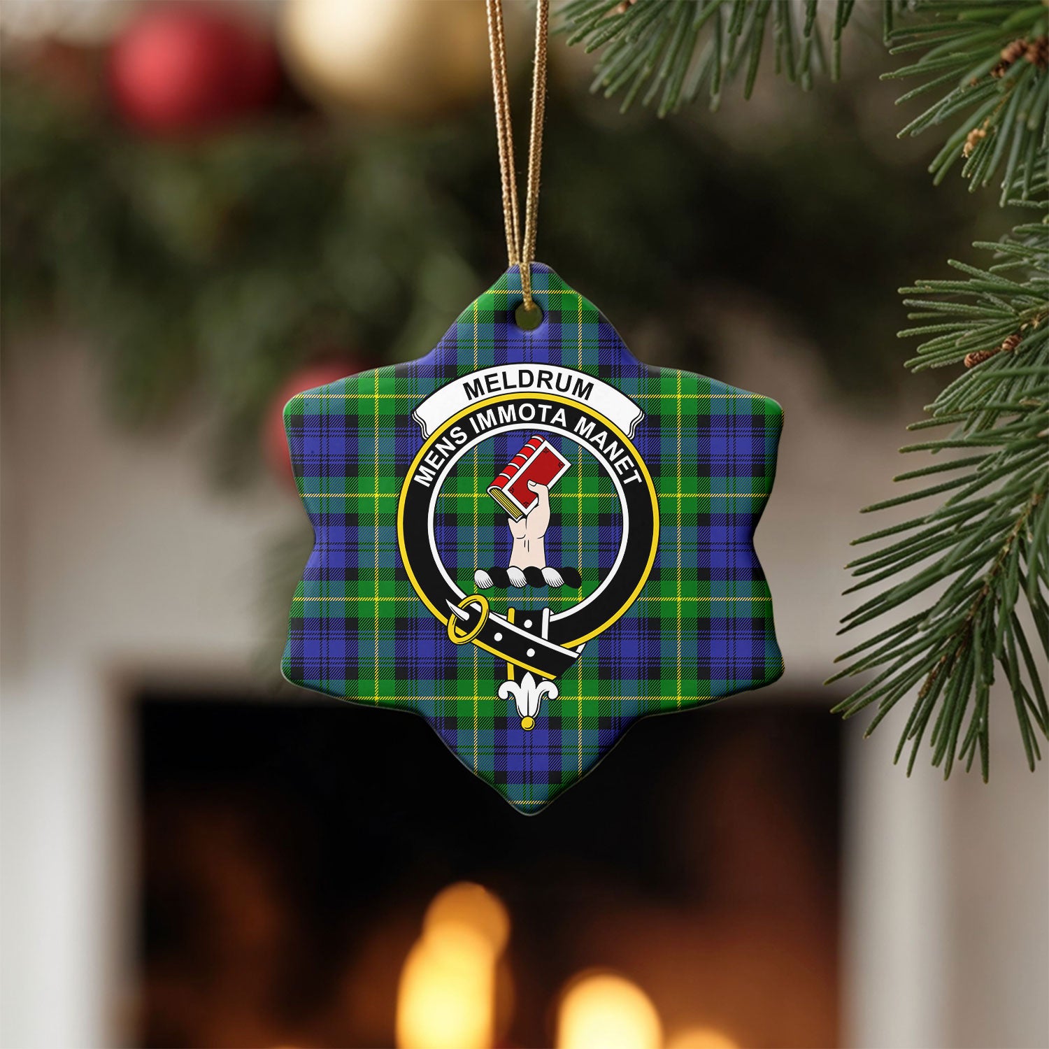 Meldrum Tartan Crest Christmas Ceramic Ornament