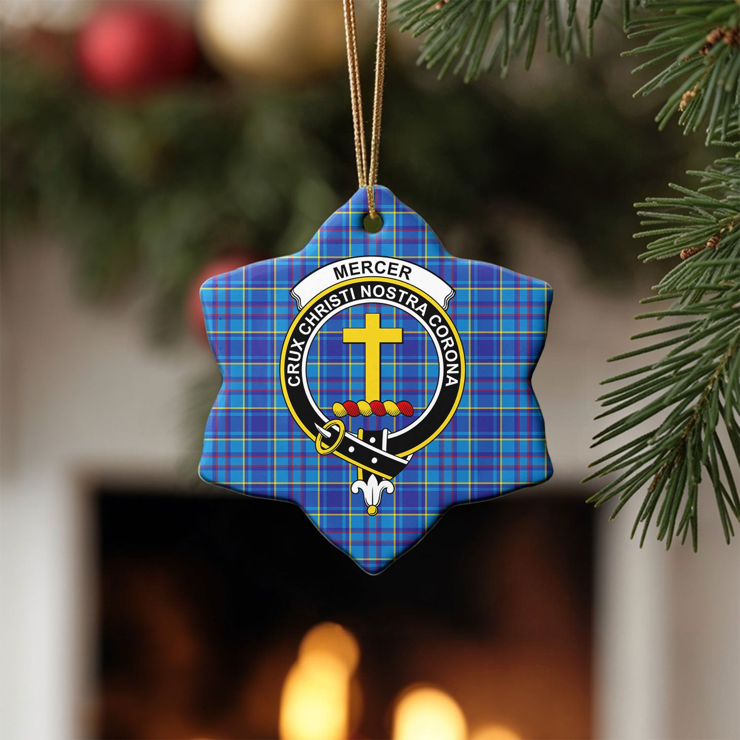 Mercer Modern Tartan Crest Christmas Ceramic Ornament