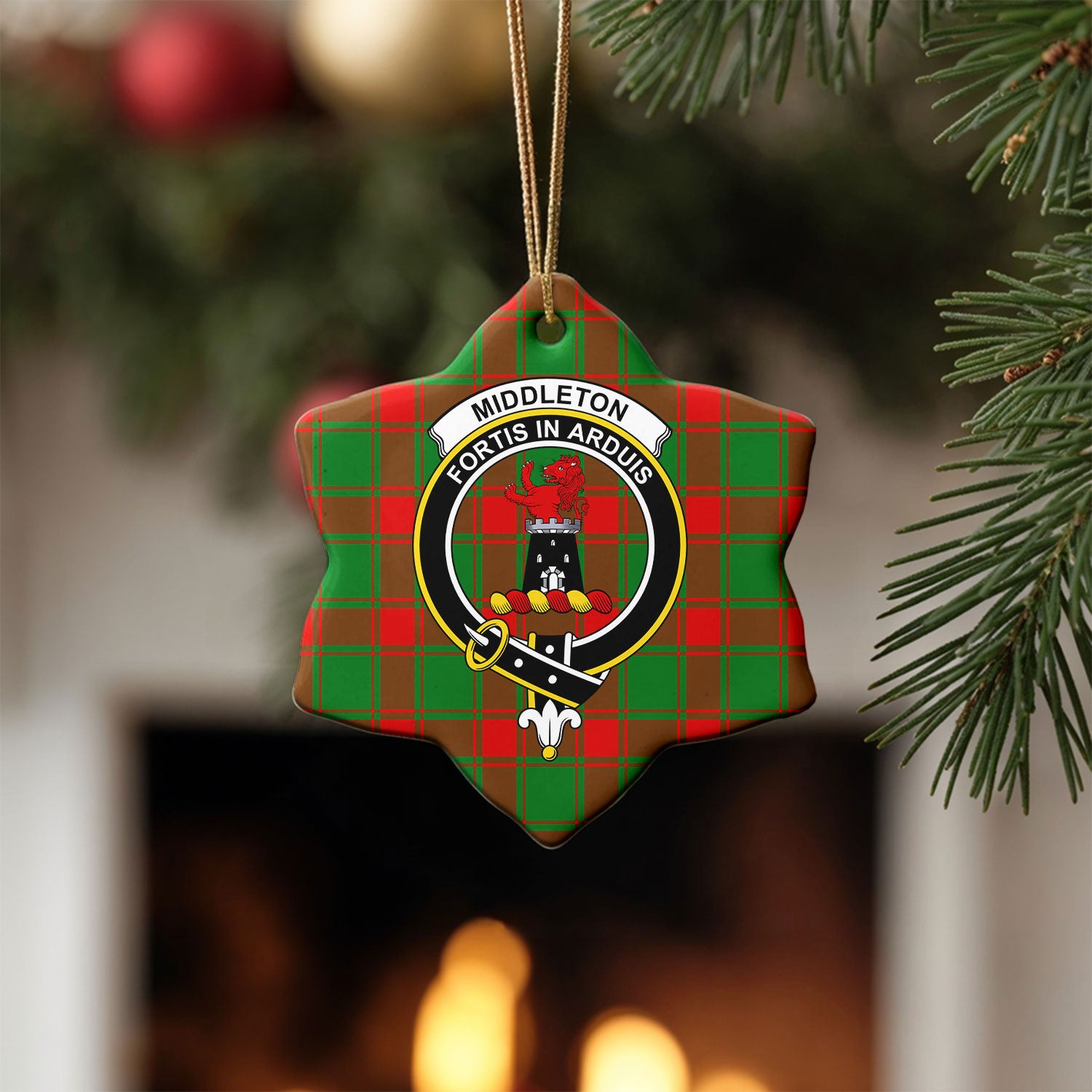 Middleton Modern Tartan Crest Christmas Ceramic Ornament