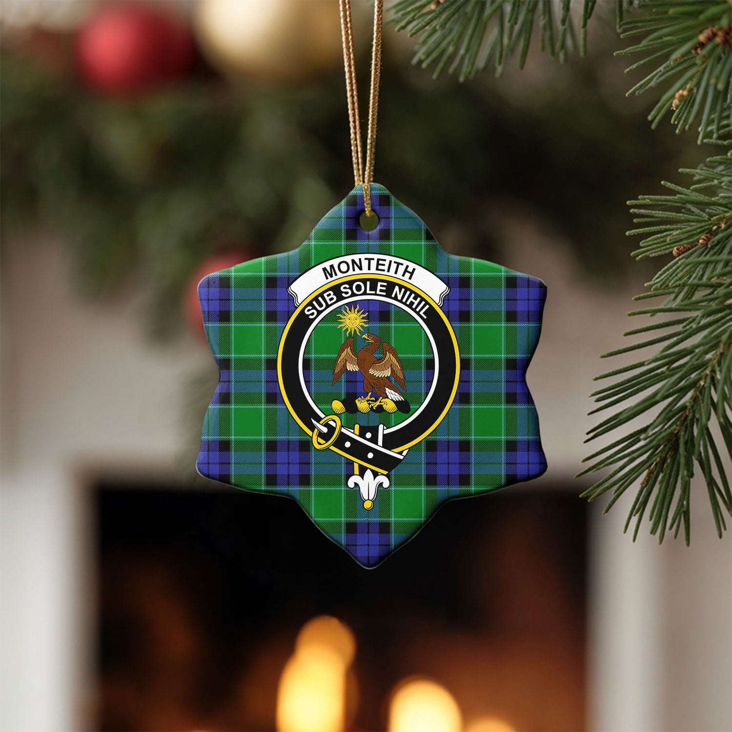 Monteith Tartan Crest Christmas Ceramic Ornament