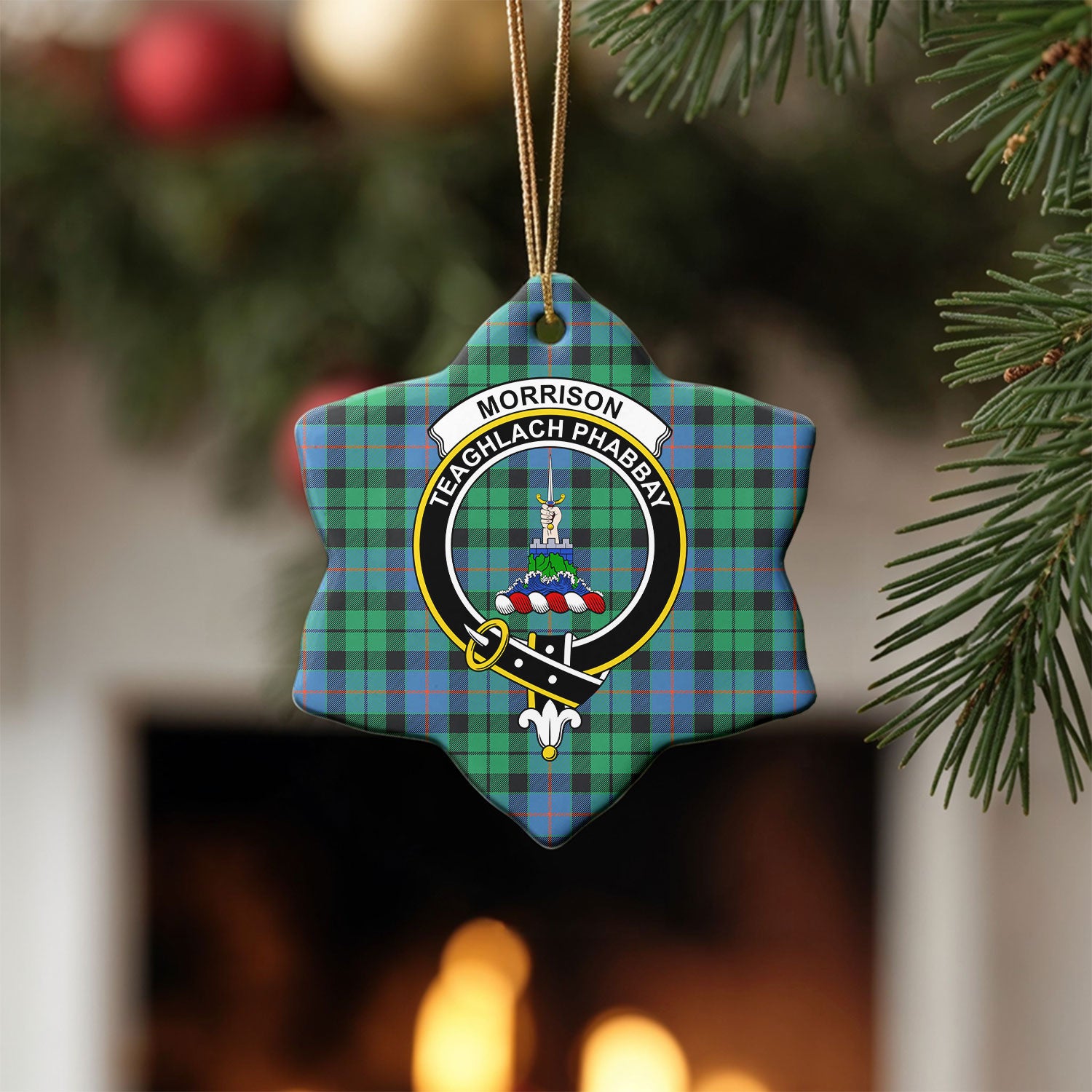 Morrison Ancient Tartan Crest Christmas Ceramic Ornament