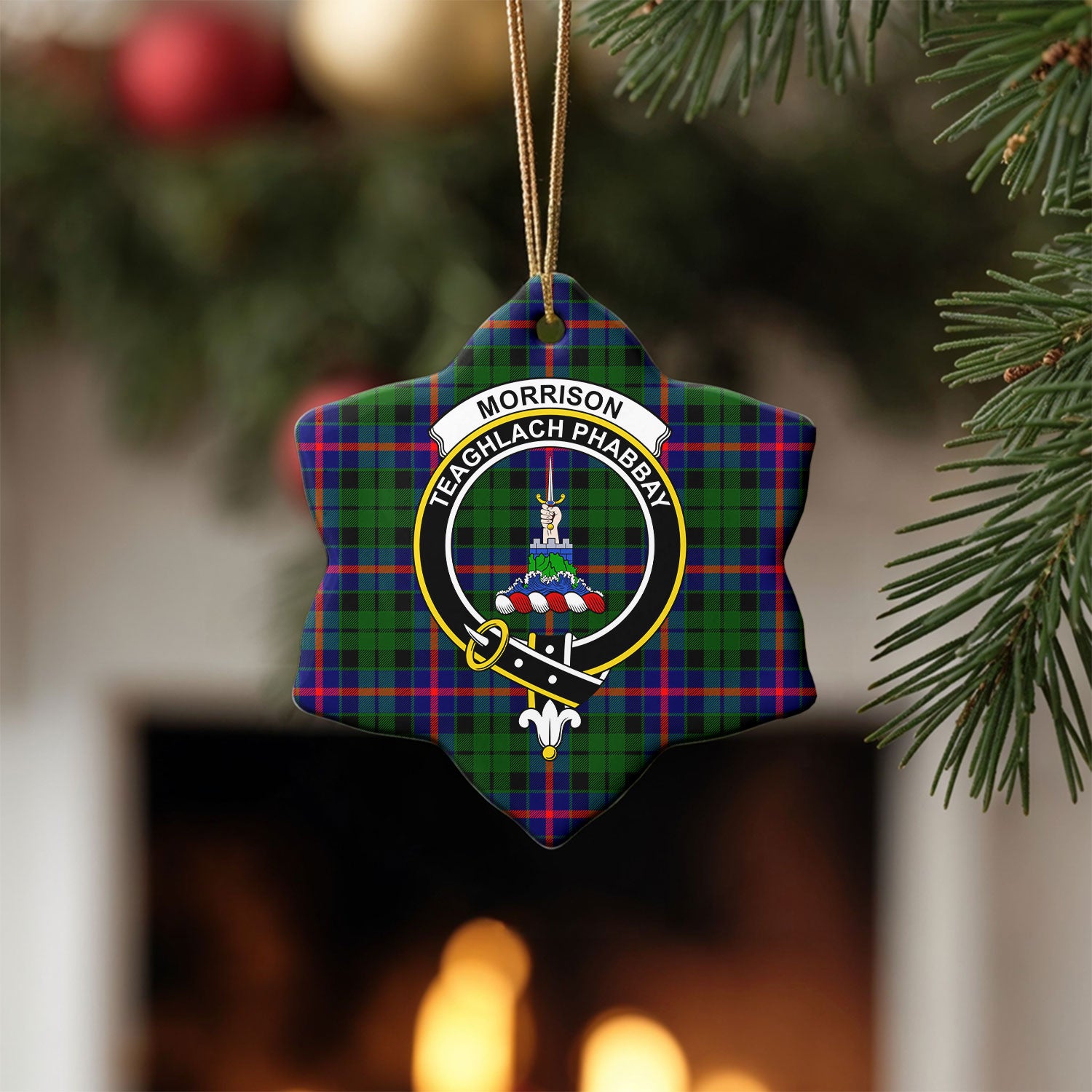 Morrison Modern Tartan Crest Christmas Ceramic Ornament