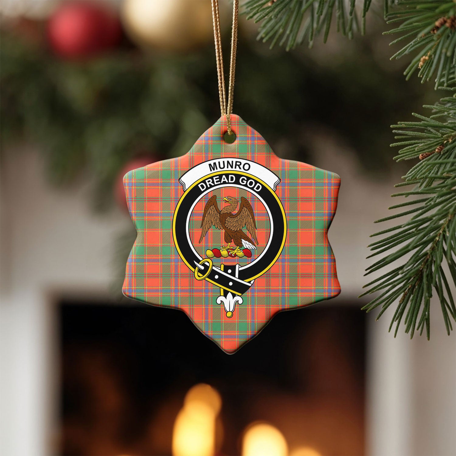 Munro Ancient Tartan Crest Christmas Ceramic Ornament