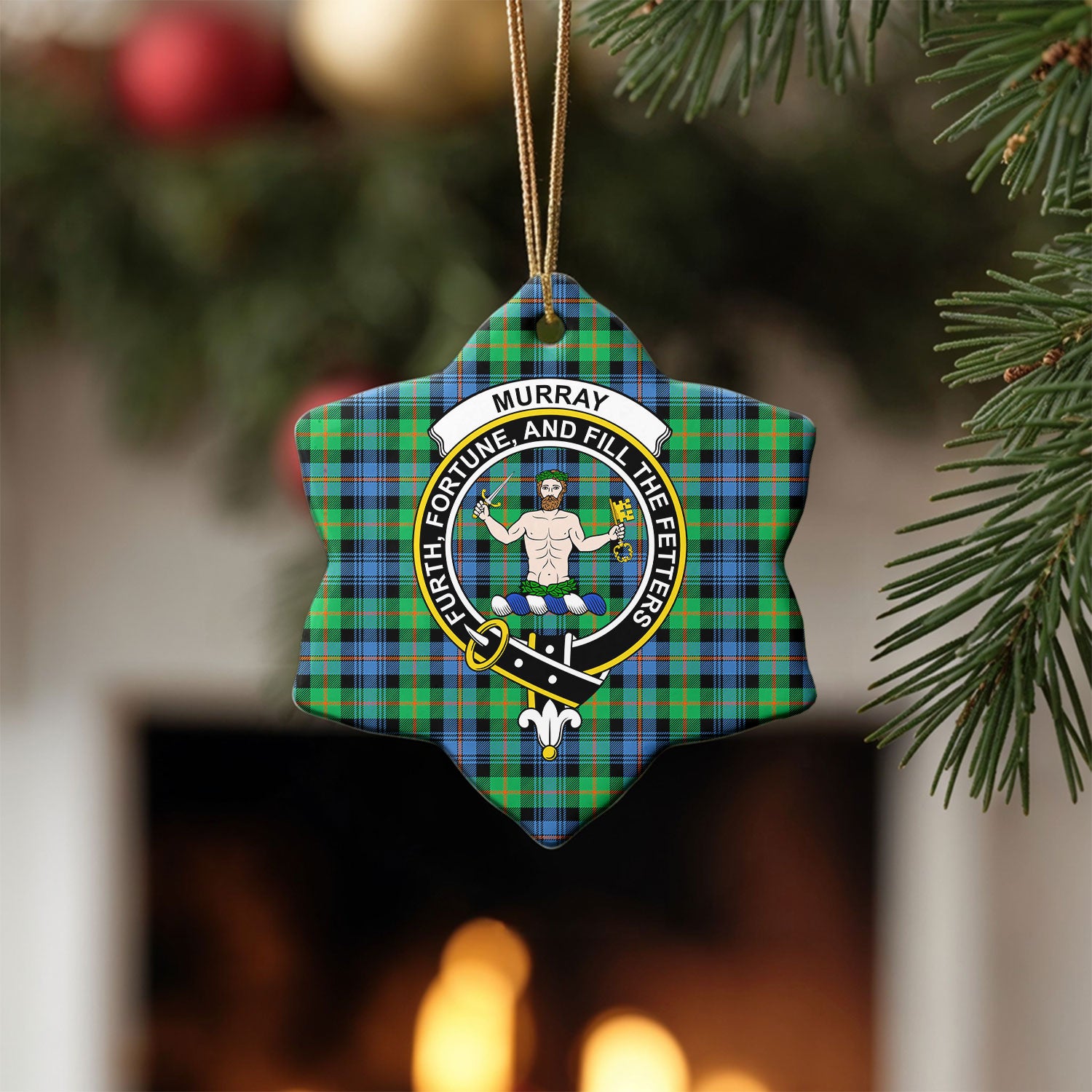 Murray of Atholl Ancient Tartan Crest Christmas Ceramic Ornament