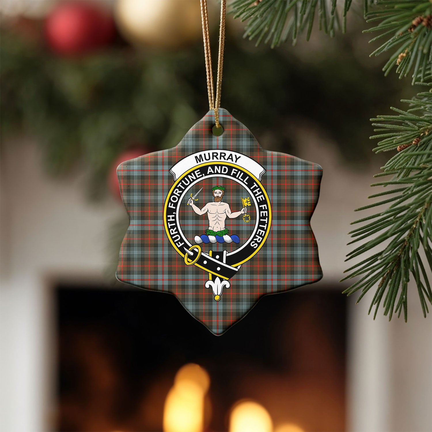 Murray of Atholl Weathered Tartan Crest Christmas Ceramic Ornament