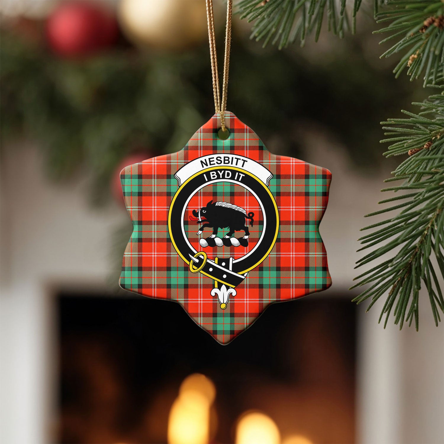 Nesbitt Ancient Tartan Crest Christmas Ceramic Ornament