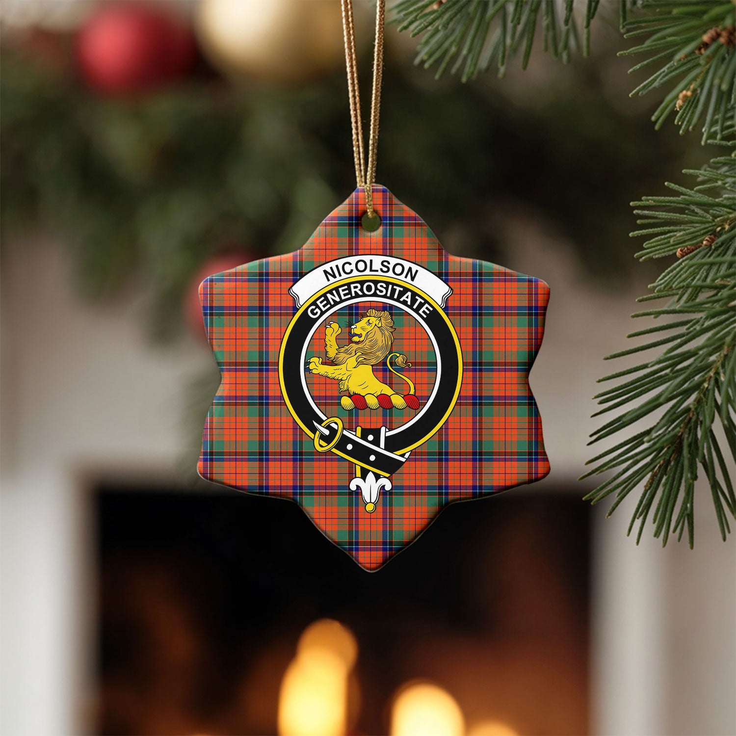 Nicolson Ancient Tartan Crest Christmas Ceramic Ornament