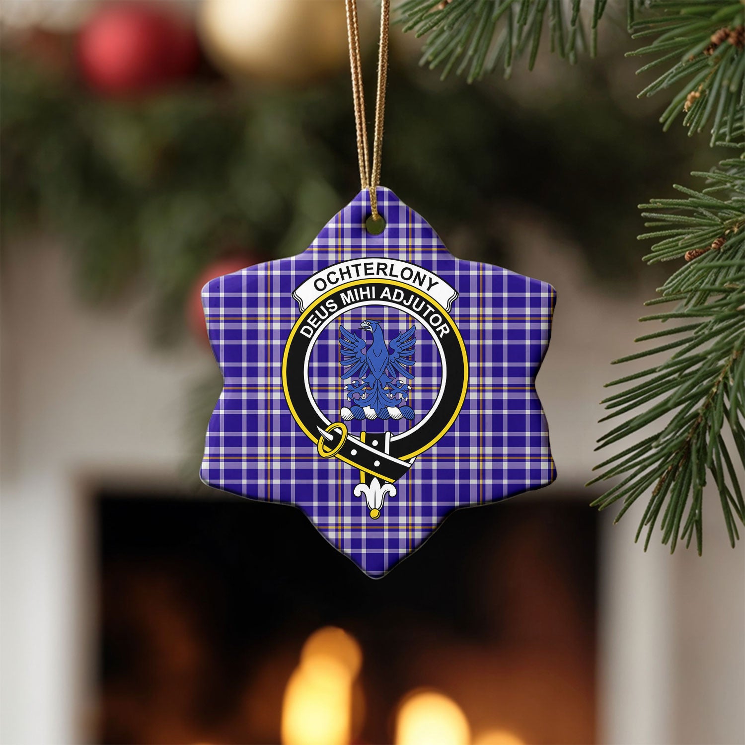 Ochterlony Tartan Crest Christmas Ceramic Ornament
