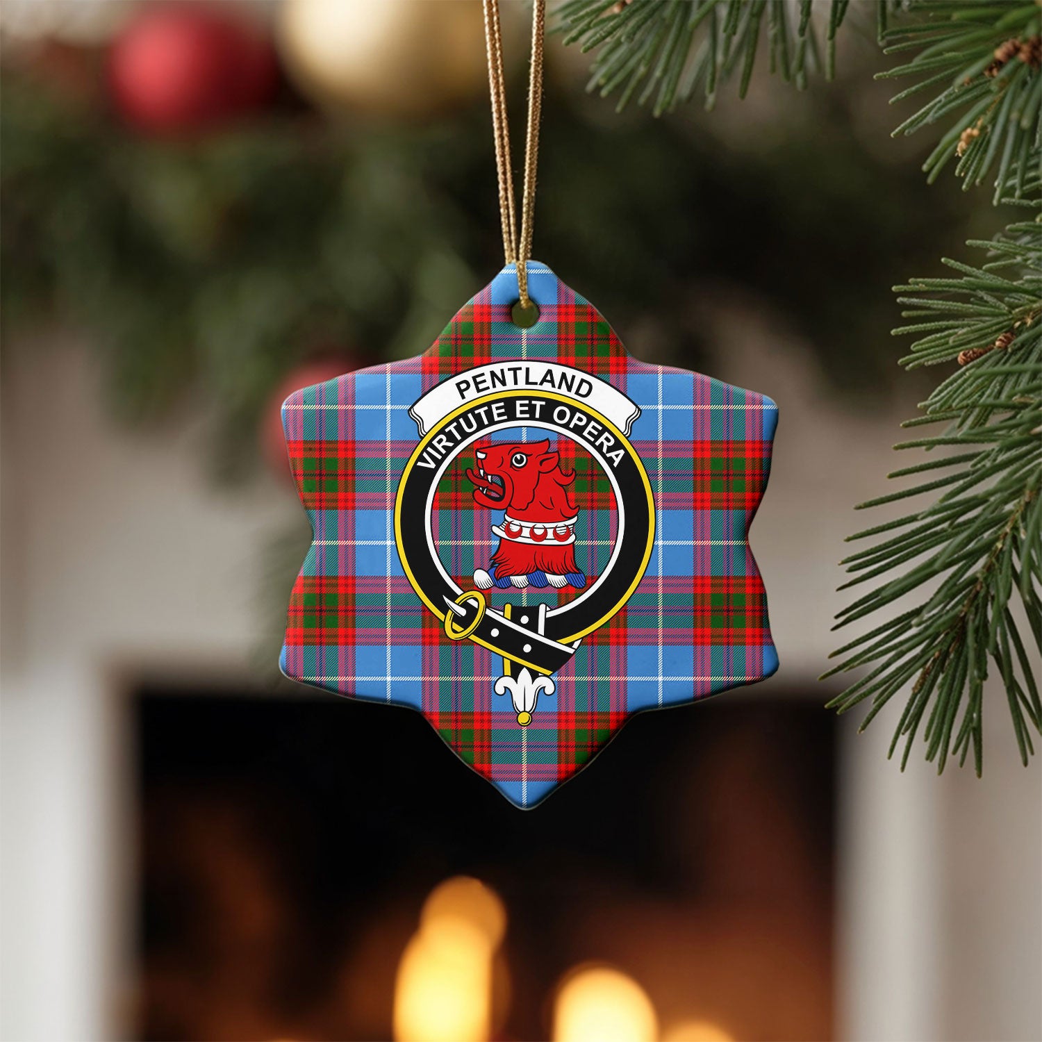 Pentland Tartan Crest Christmas Ceramic Ornament