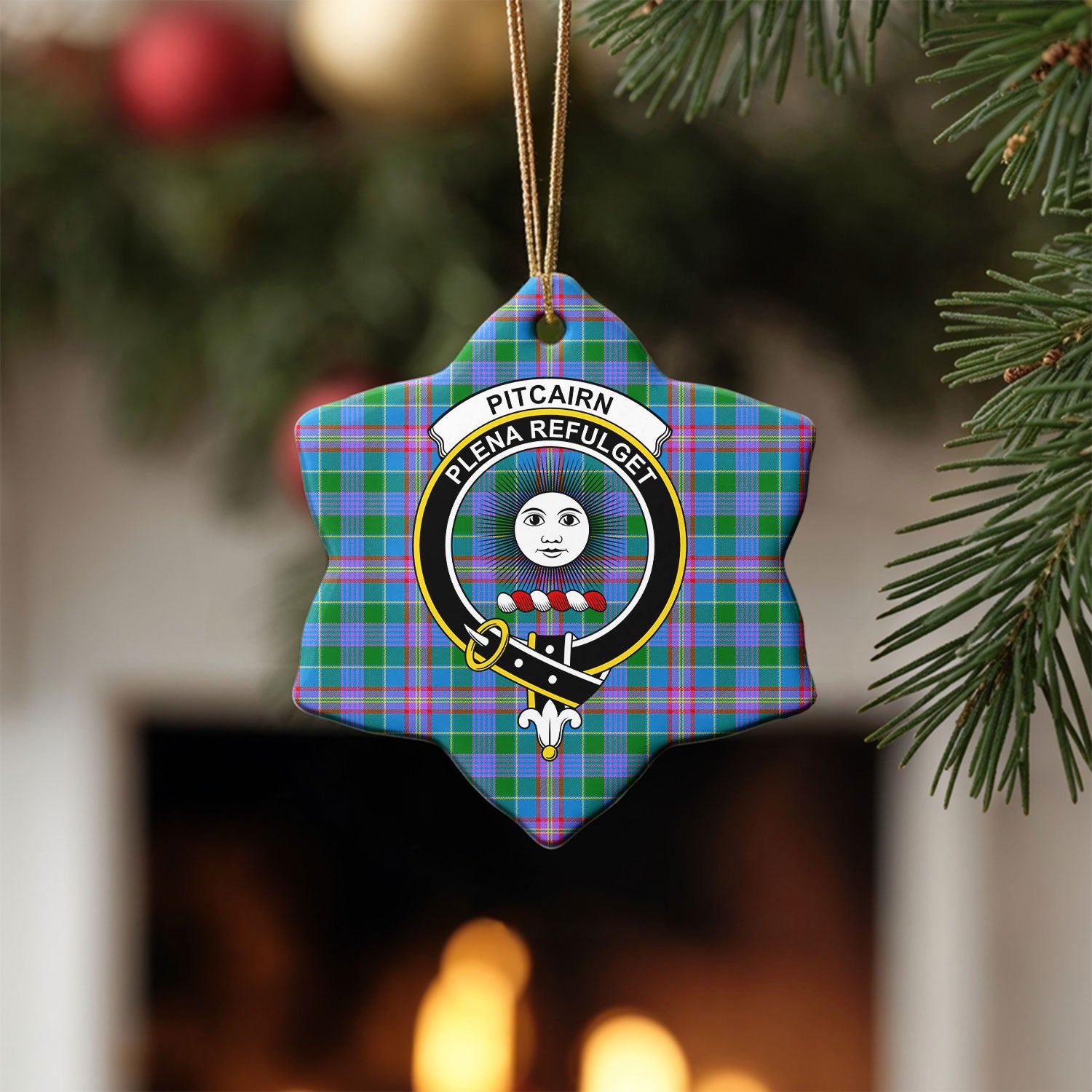 Pitcairn Hunting Tartan Crest Christmas Ceramic Ornament
