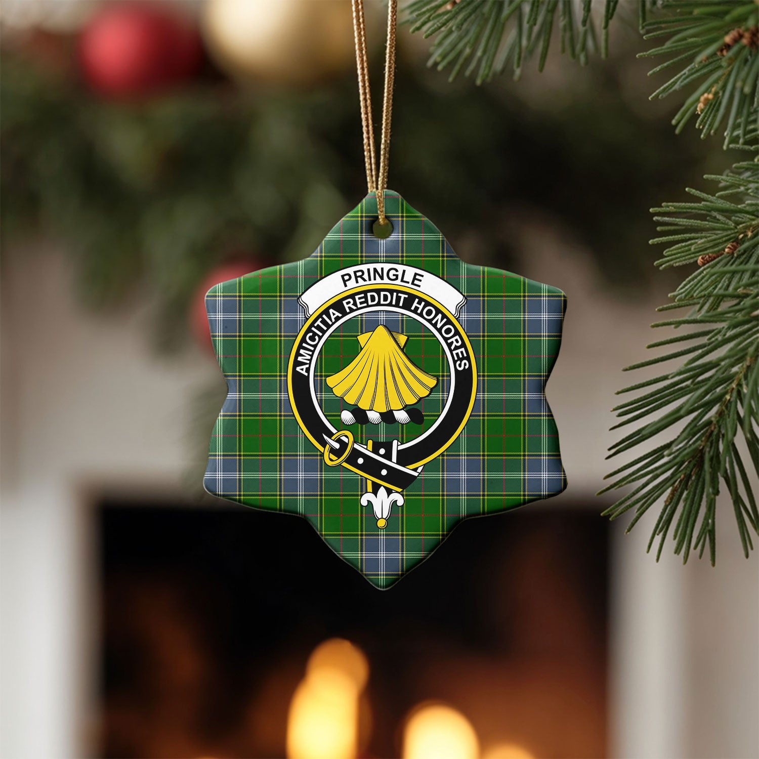 Pringle Tartan Crest Christmas Ceramic Ornament