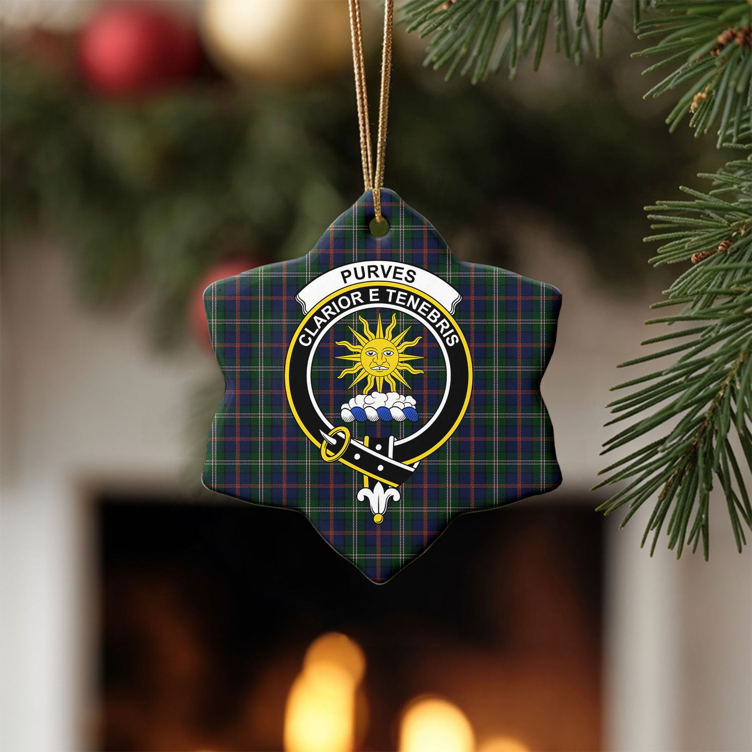 Purves Tartan Crest Christmas Ceramic Ornament