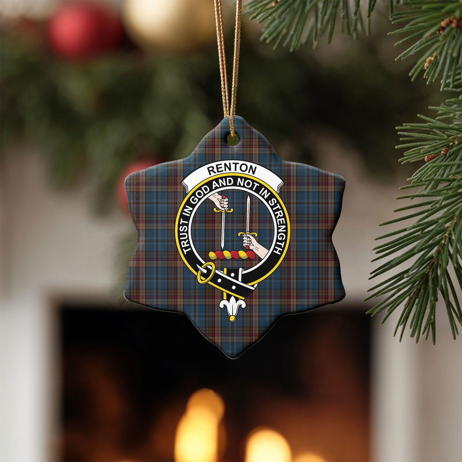 Renton Tartan Crest Christmas Ceramic Ornament