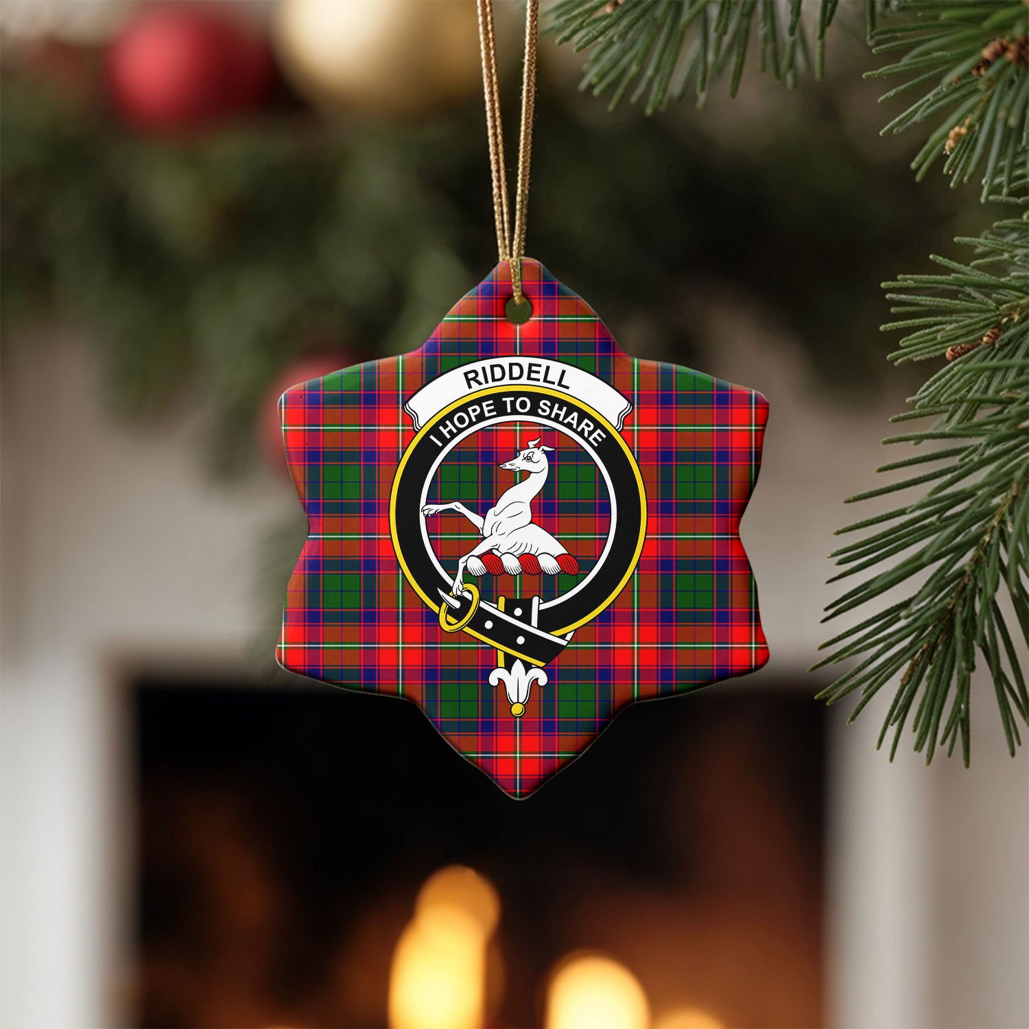 Riddell Tartan Crest Christmas Ceramic Ornament