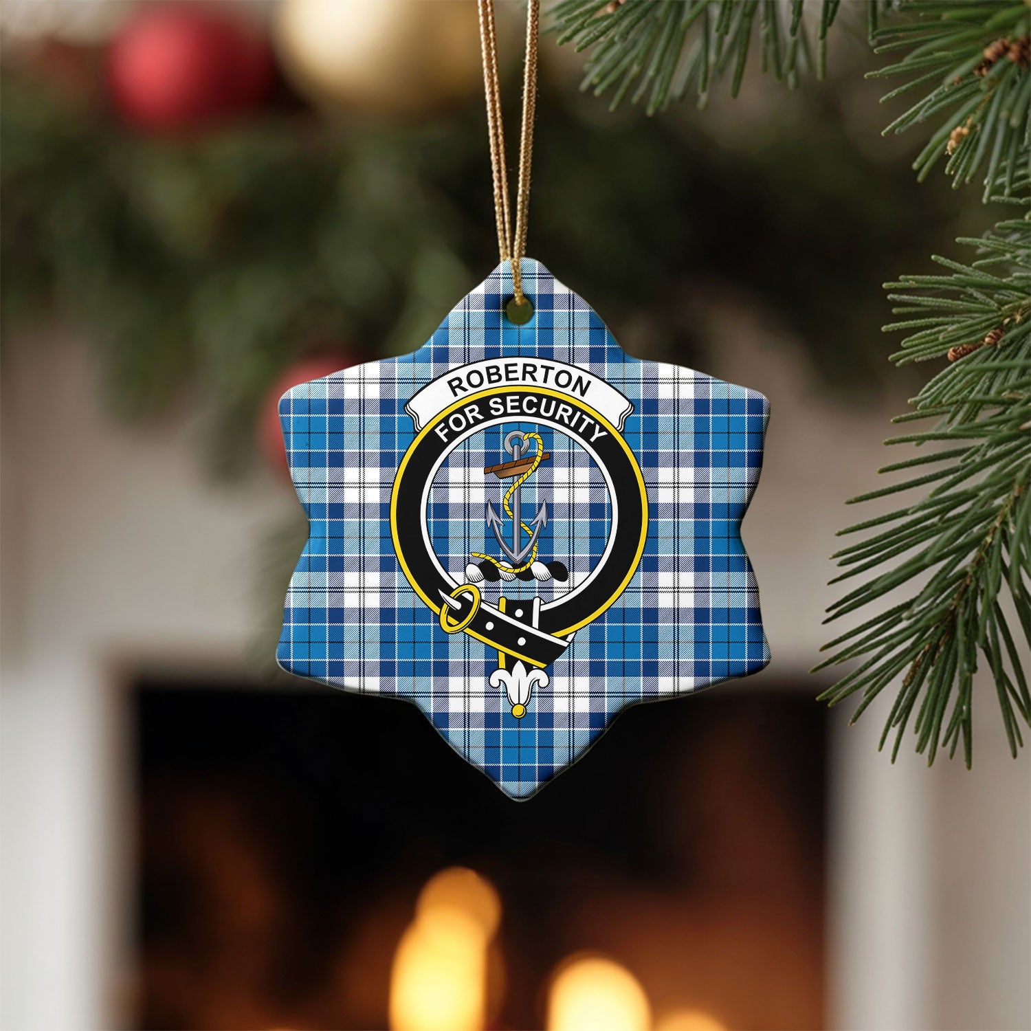 Roberton Tartan Crest Christmas Ceramic Ornament